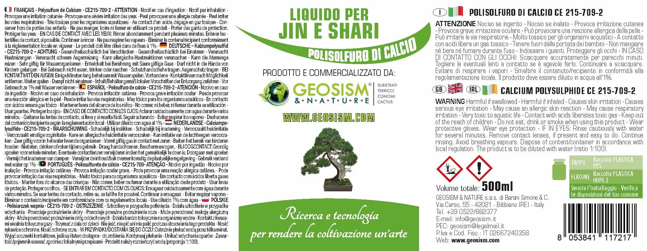 Geosism Líquido polisulfuro de Calcio para bonsái 500 ml