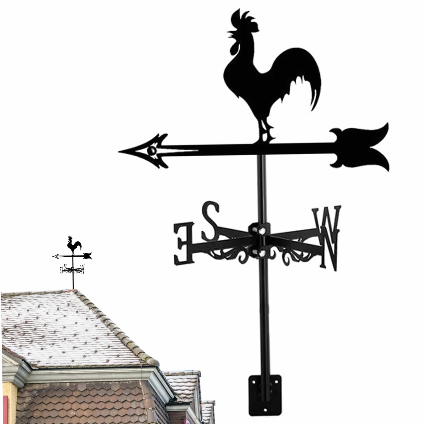 Veleta decorativa de hierro para montaje en techo, 13 x 22 pulgadas, indicador de dirección del viento para patio jardín
