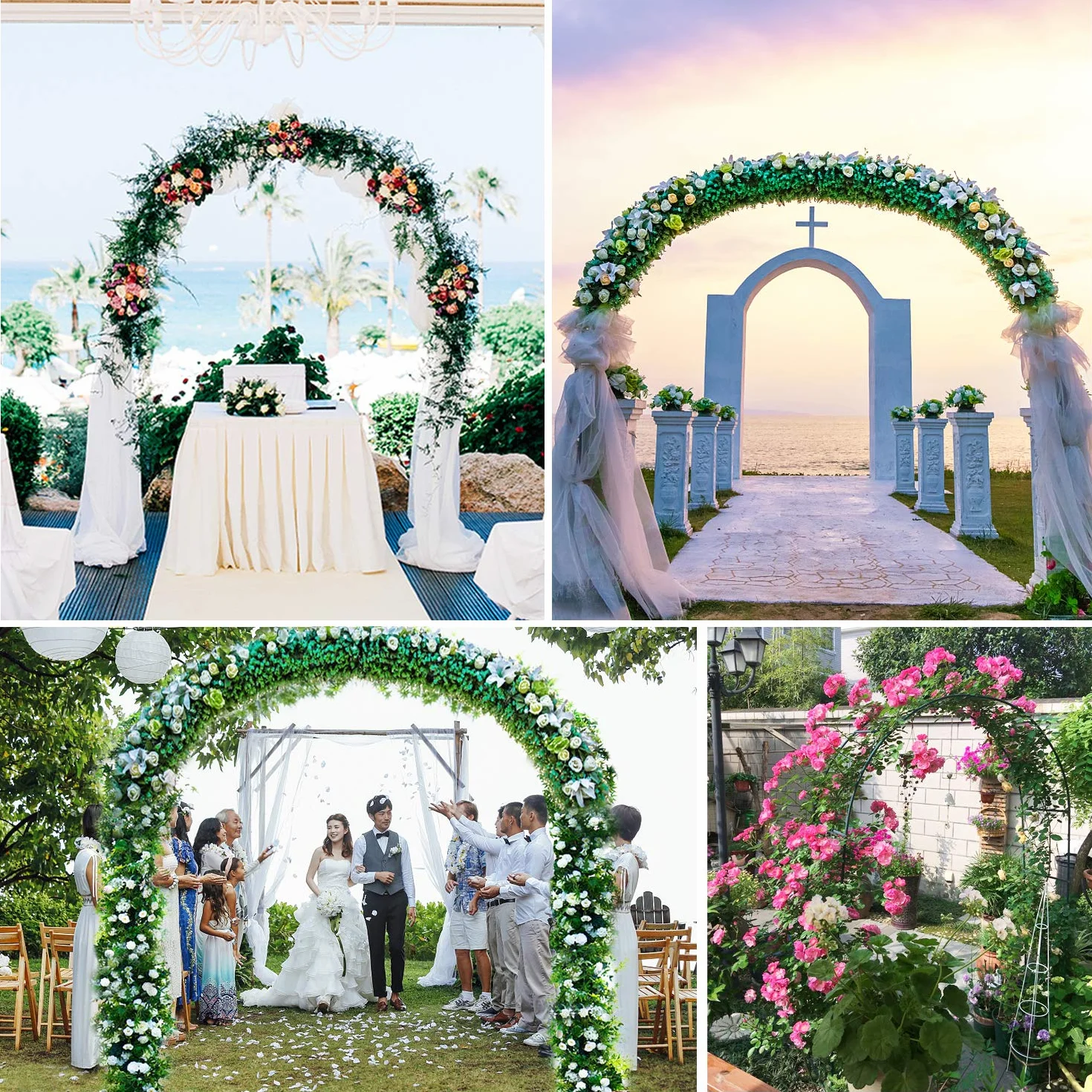 Metal Garden Arch 2.4M Enrejado de Acero con Revestimiento en Polvo para Plantas Soporte Rosas Escalada Archway Jardín Decoración Verde Oscuro