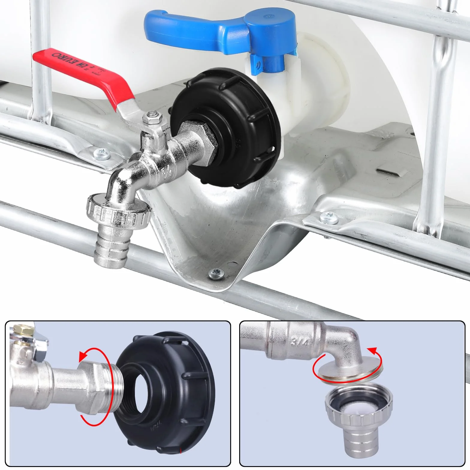 Grifo de drenaje IBC 3/4 pulgadas aleación, adaptador para tanque agua 1000L lluvia cisterna