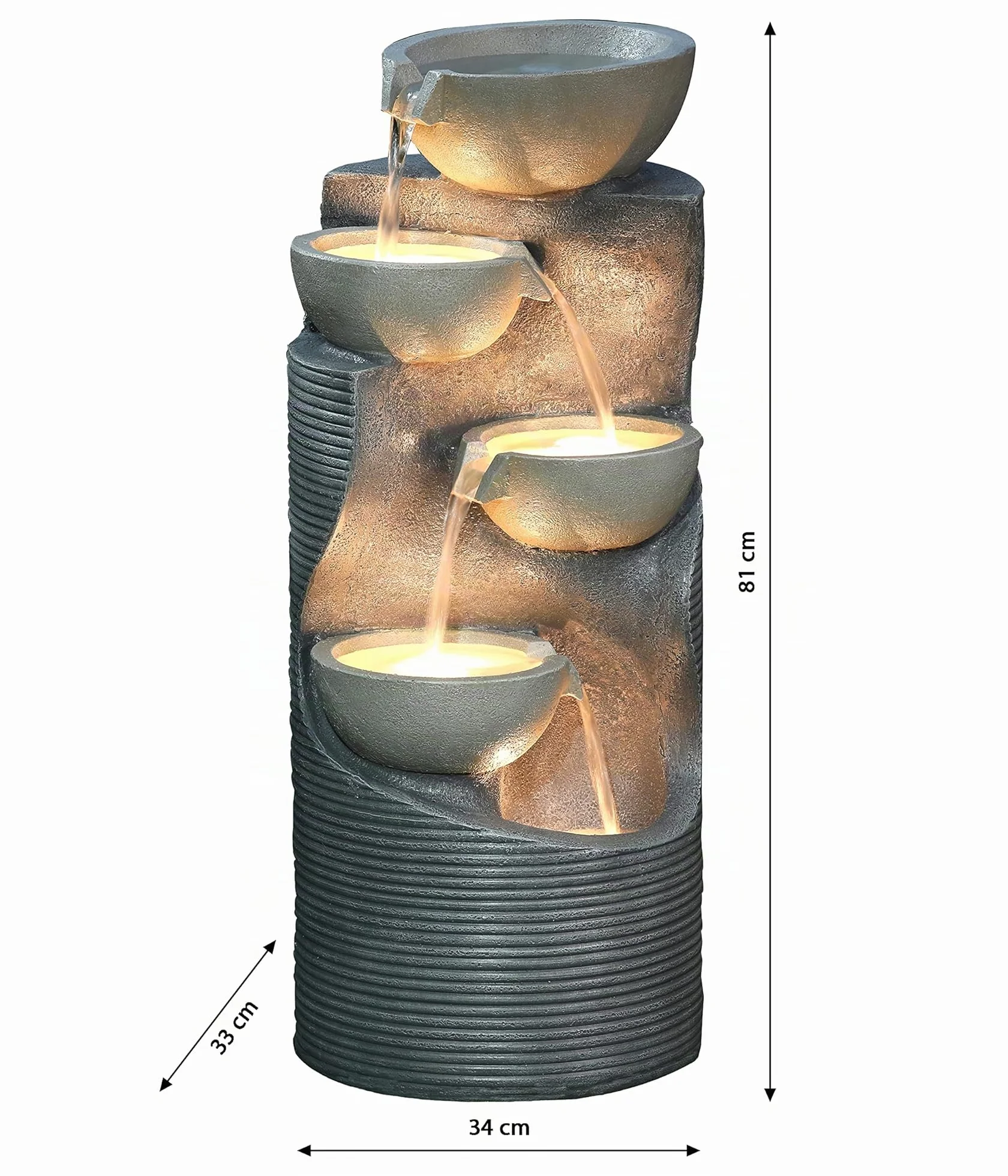 Dehner Fuente de jardín Salo con iluminación LED, Aprox. 81 x 34 x 33 cm, poliresina, Gris
