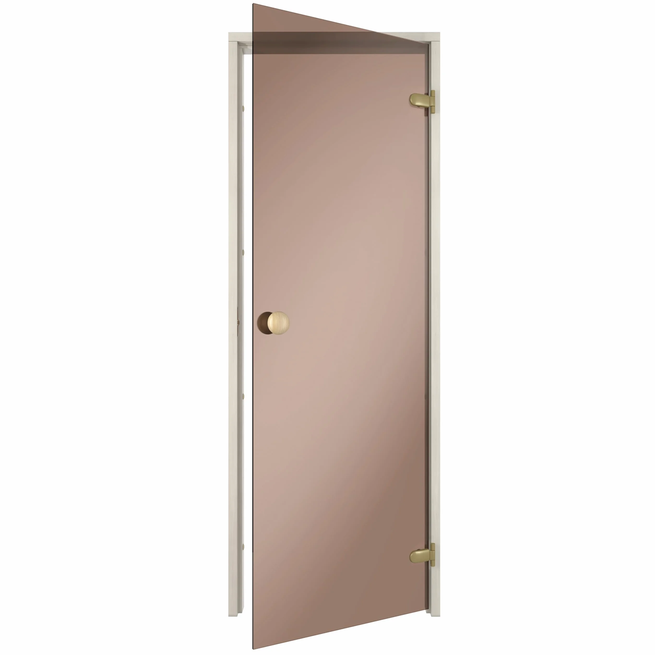 Puerta de sauna ESSENTIAL – Vidrio templado de seguridad de 8 mm, marco de madera laminada, montaje a derecha/izquierda (bronce/álamo, 60 x 190)