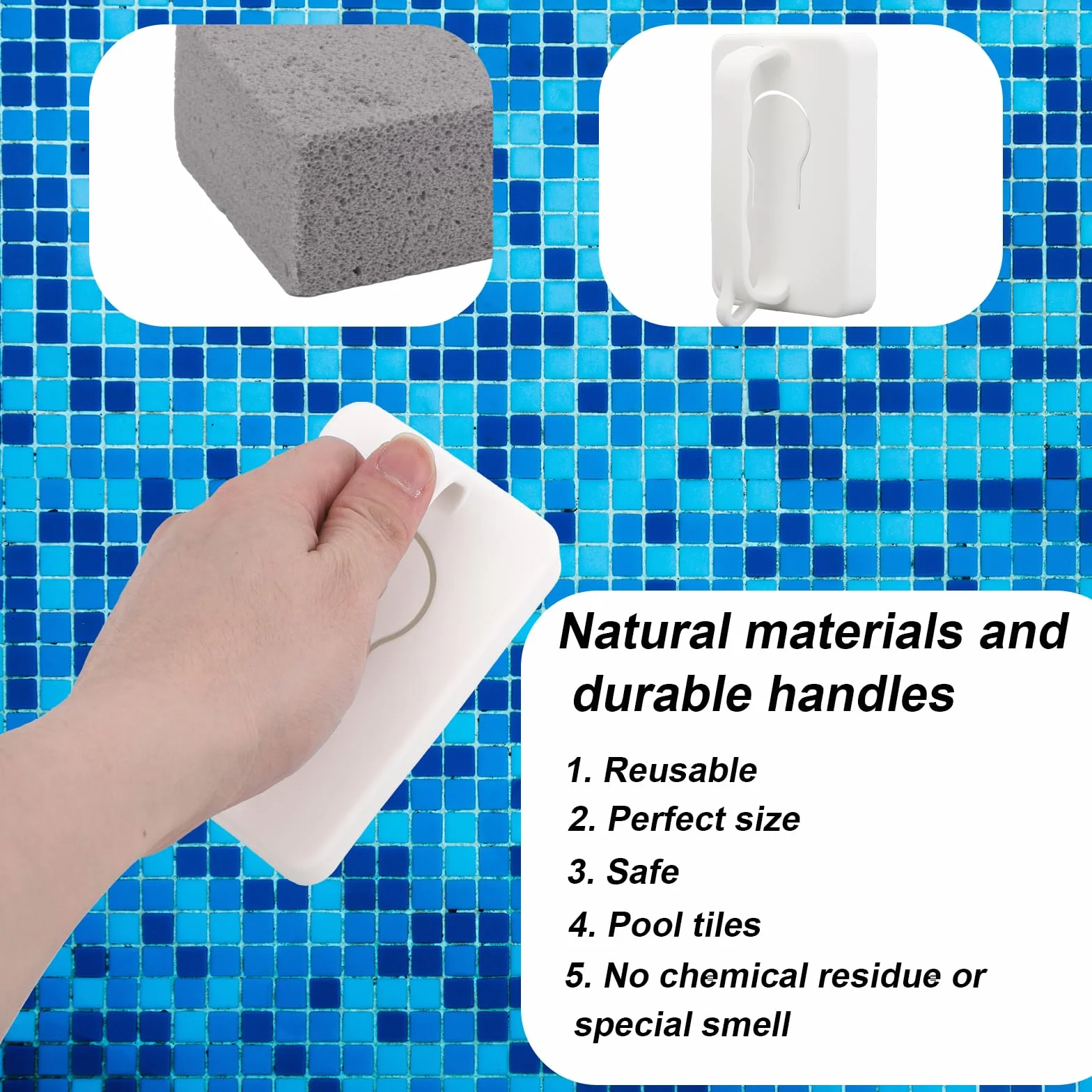 BOXOB Bloque de Limpieza Piscina con Mango Piedra Pómez 6 Pzs Quitamanchas para Baño Cocina SPA