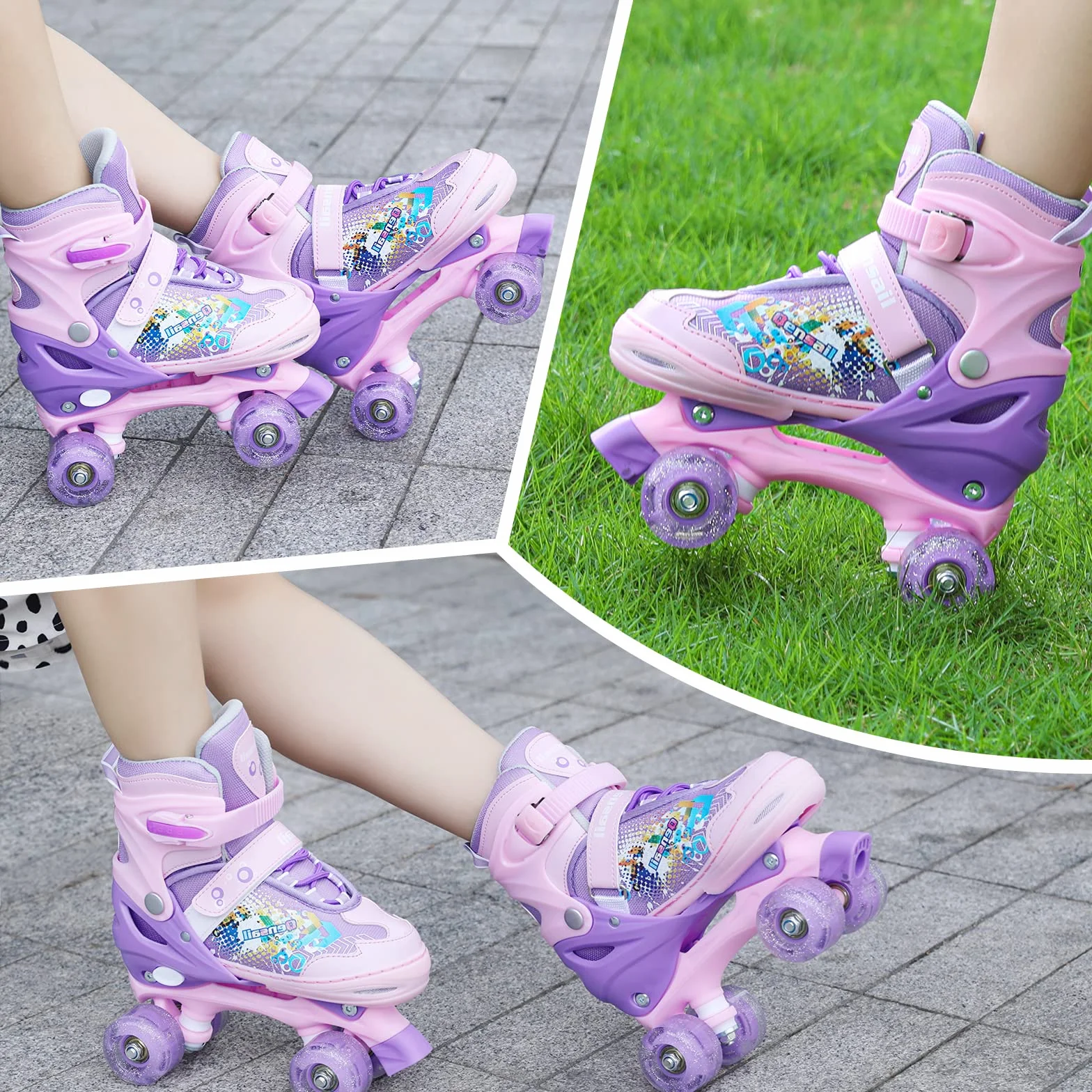 Patines 4 Ruedas Ajustables con Ruedas Iluminadas para Niña y Niño
