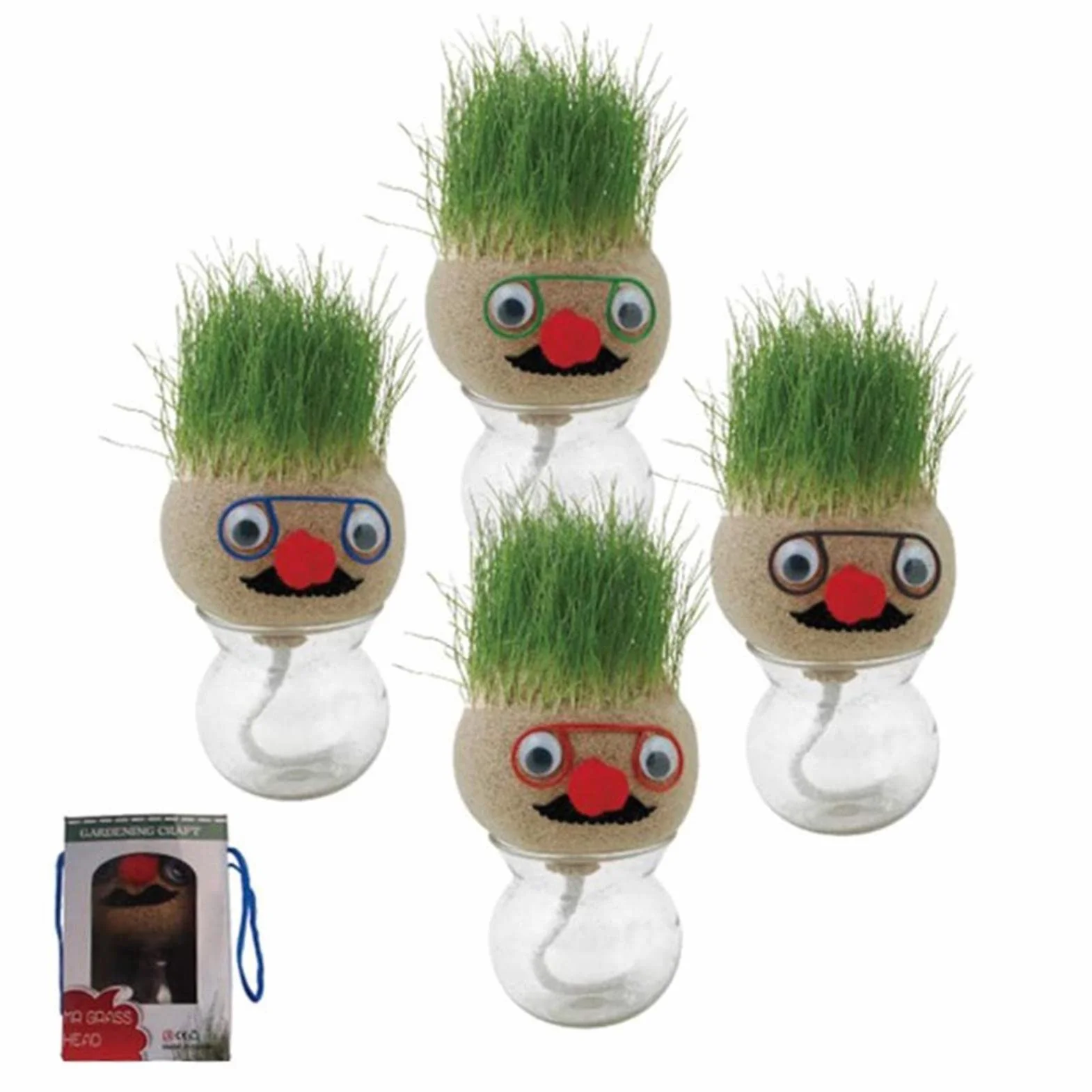 Grass Head Doll Muñeco con Cabeza De Hierba Maceta Verde Escritorio Decoración Hogar Jardín