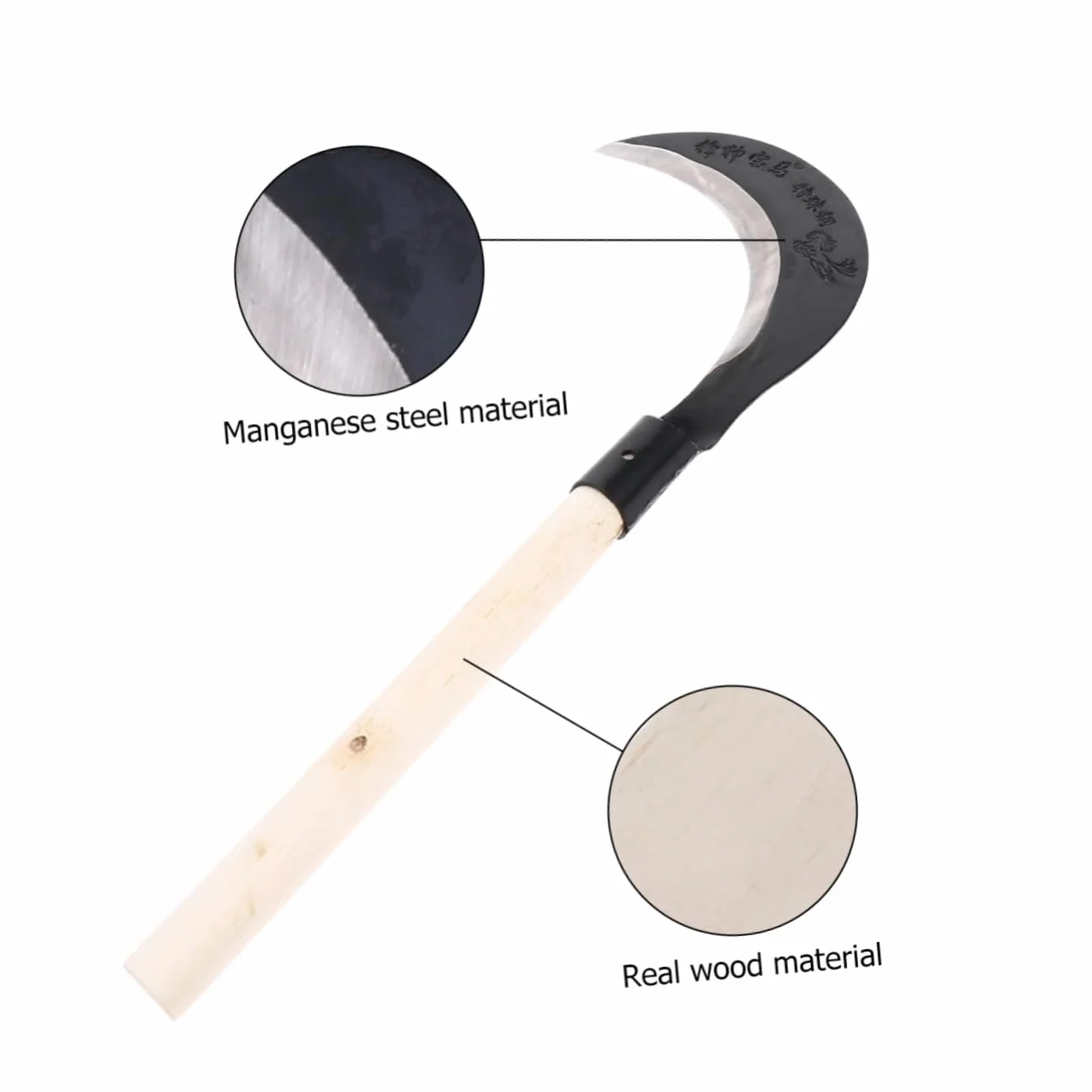 Hemobllo Guadaña De Mano De Acero Al Manganeso Para Deshierbe Jardinería Mango Largo, Cuchillo Jardín Afilado y Resistente Para Césped y Maleza, Herramienta Manual Práctica Para Cultivo