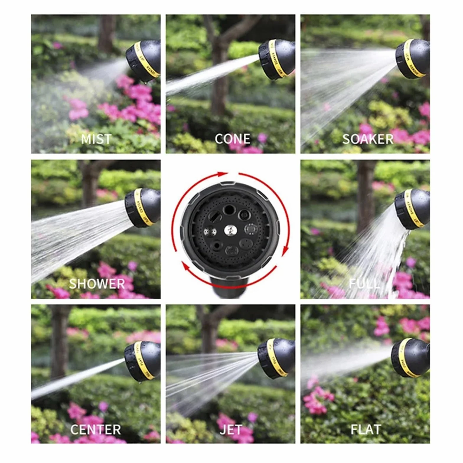 Pistola pulverizadora con manguera Boquilla, Agua de jardín alta presión 180 grados ajustable 8 modos pulverización variables ABS lavado autos(Water Kits)