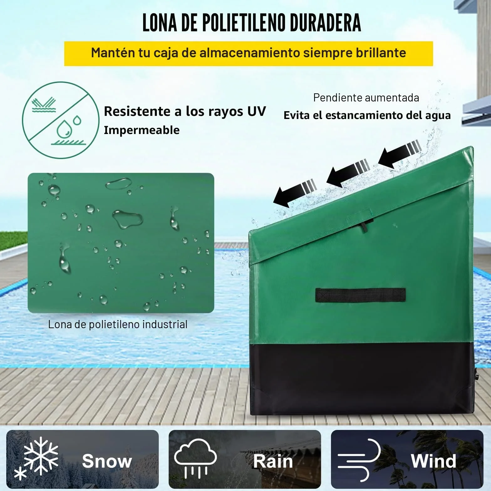 VEVOR Caja de Almacenamiento Exteriores 150 Galones Arcón Jardín Tela Lona PE Baúl Portátil 155x63x75x52 cm Verde