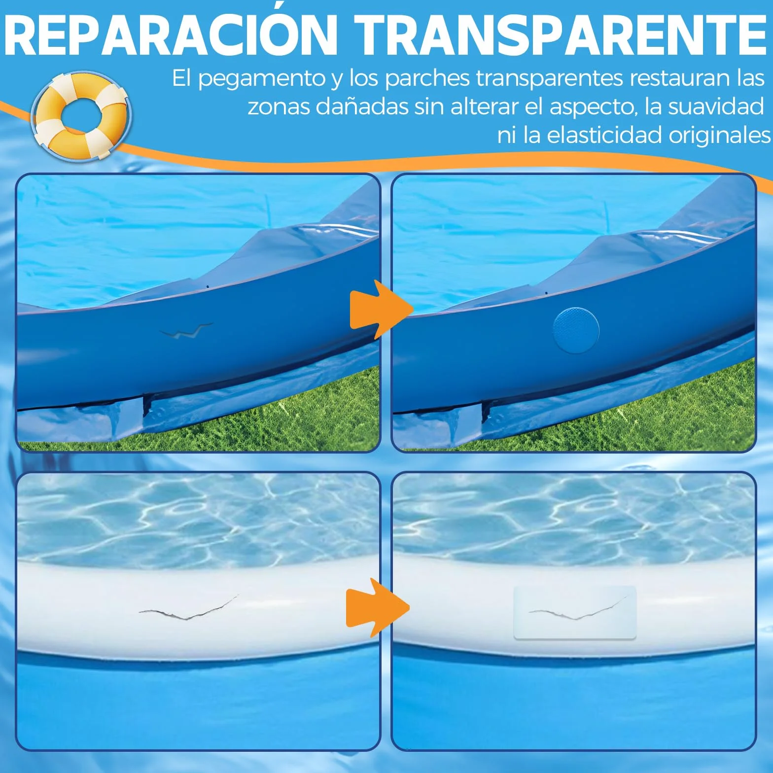 Parche Piscina con Pegamento PVC 60ml Kit Pinchazos Transparente Impermeable