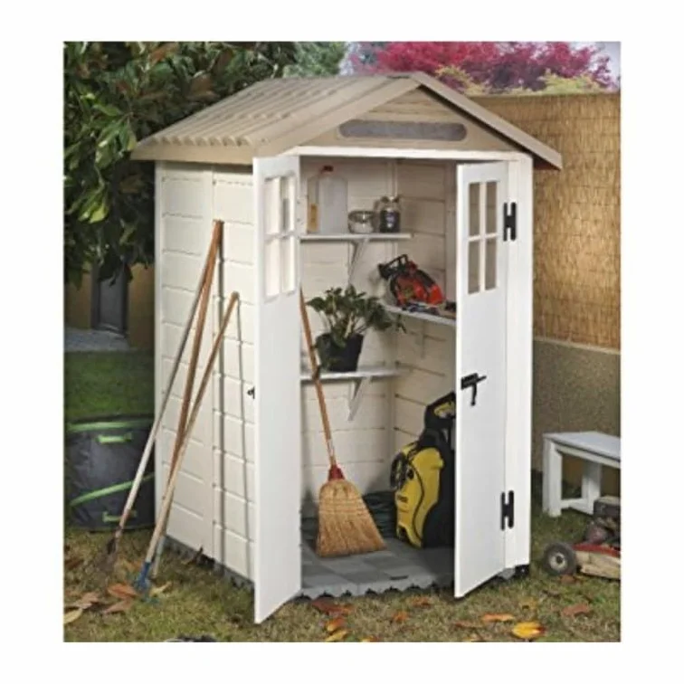 Caseta de jardín de resina Tuscany Evo 120 2 puertas centrales suelo incluido beige 137x144x214 cm