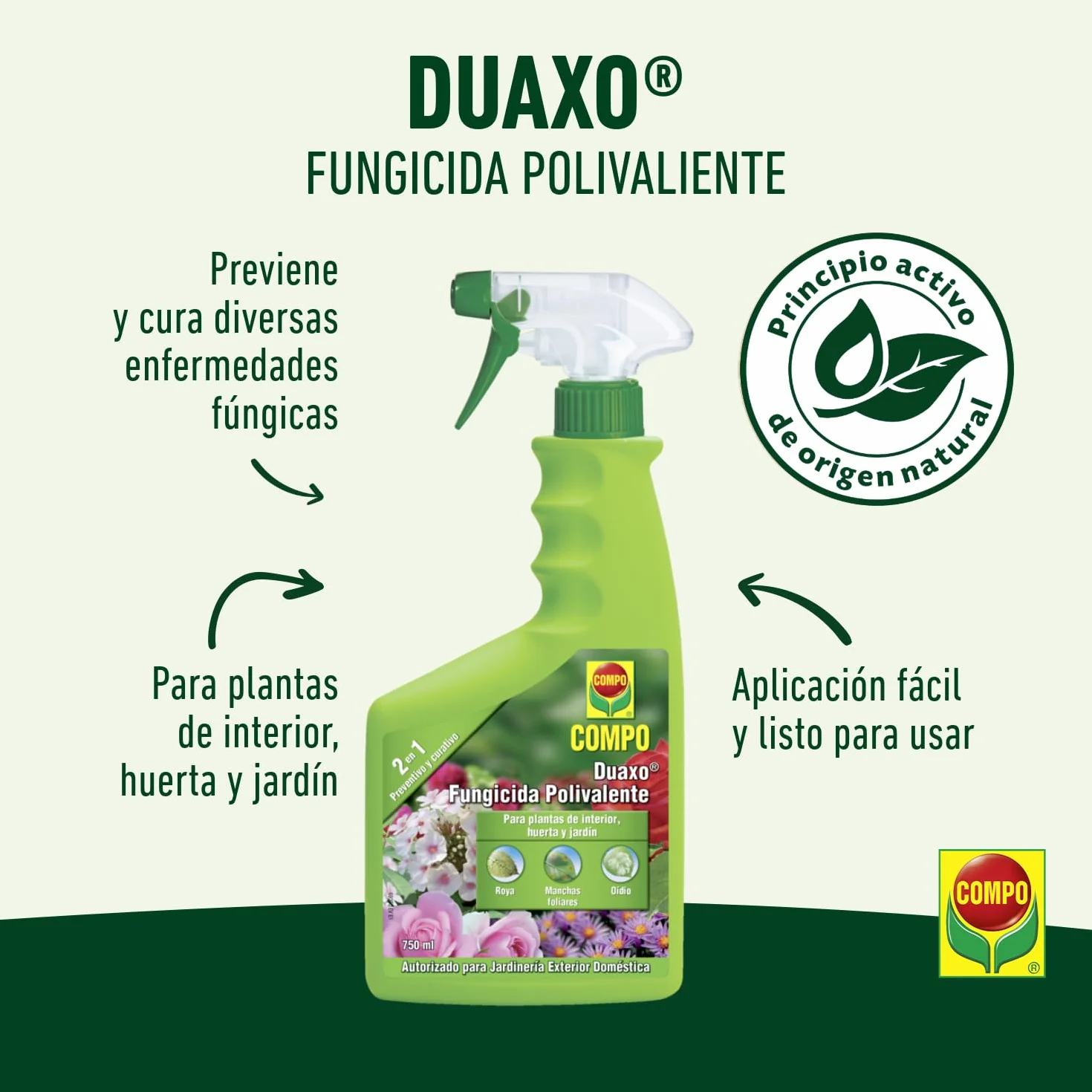 COMPO Duaxo Fungicida Polivalente 750 ml para plantas de interior huerto jardín