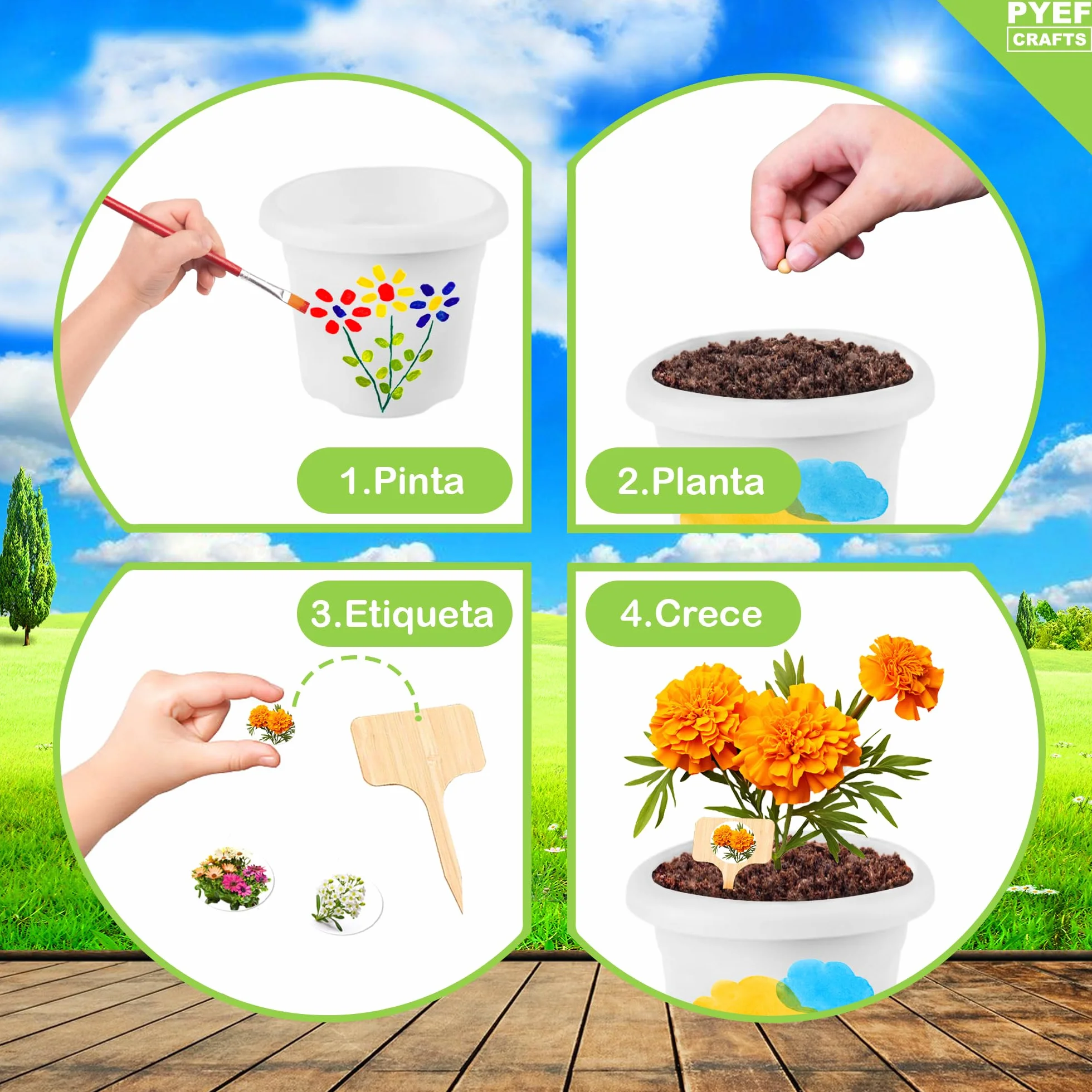 PYEF CRAFTS Kit Cultivo Flores Pinturas para Niños - Huerto Urbano Manualidades Juguetes 3-10 años