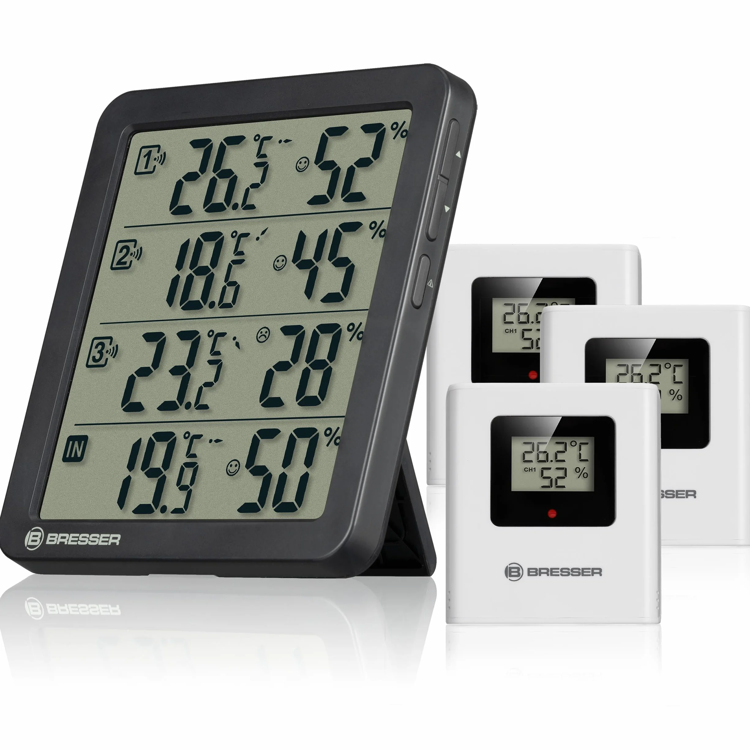 Bresser Termohigrómetro Quadro NV 4 puntos de medición sensor integrado 3 sensores inalámbricos IP44