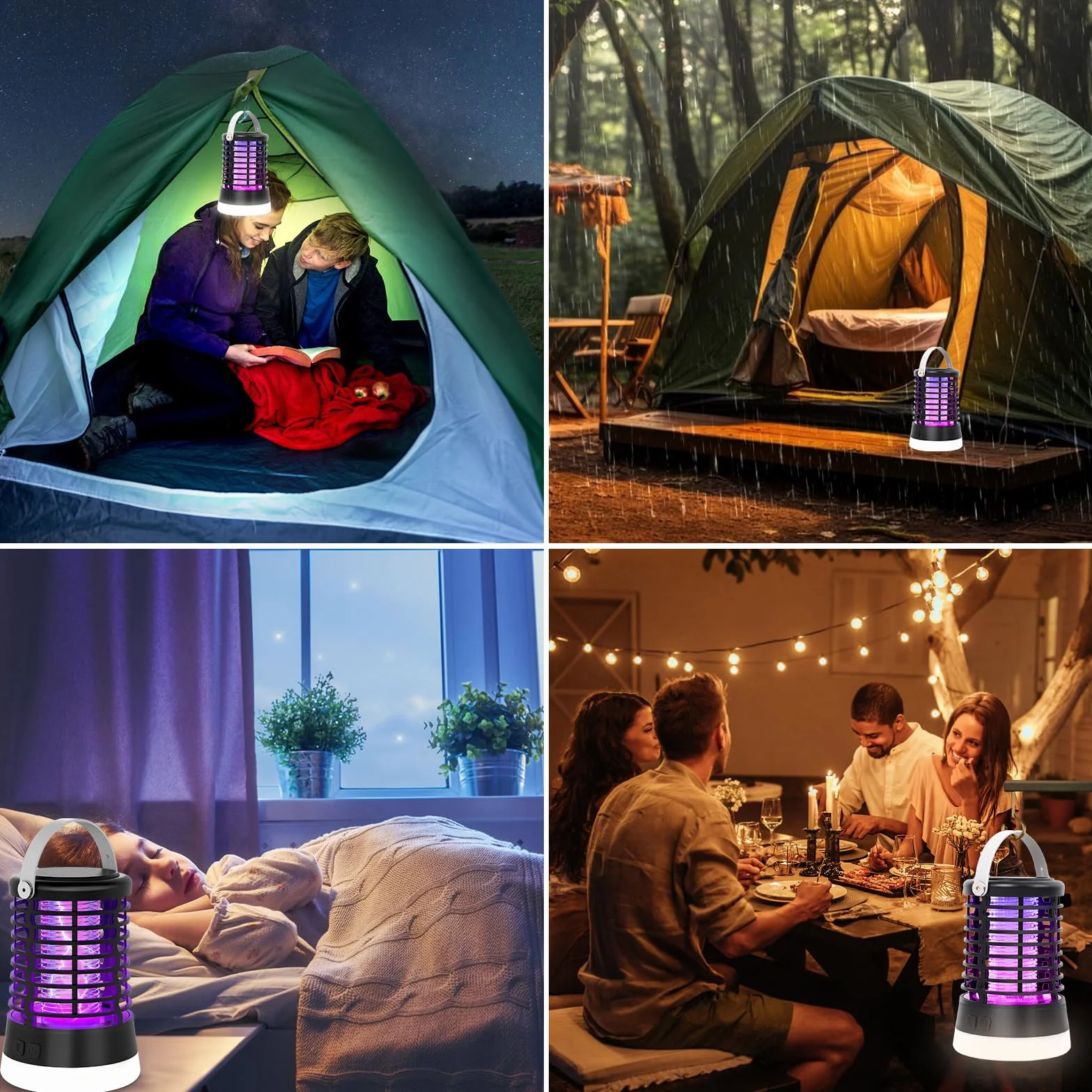 Lámpara Antimosquitos Exterior 2000V Mata Mosquitos Eléctrico IP66 Impermeable Recargable USB Tipo-C Batería 2200mAh LED 3 en 1 para Camping Jardín