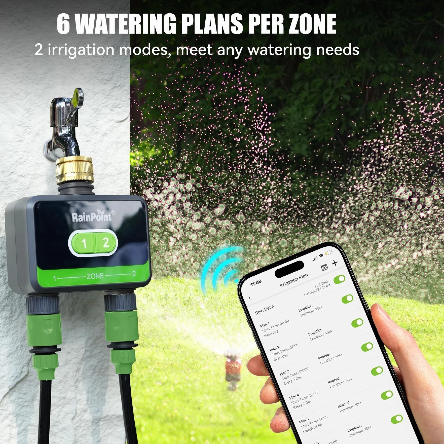 RAINPOINT Programador Riego WiFi 2 Salidas Latón App Control Voz Automático Jardín