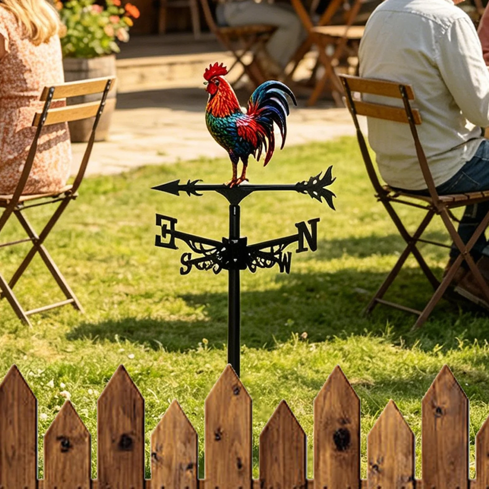 Veleta de Viento Gallo de Hierro Decorativo para Tejado Jardín Patio