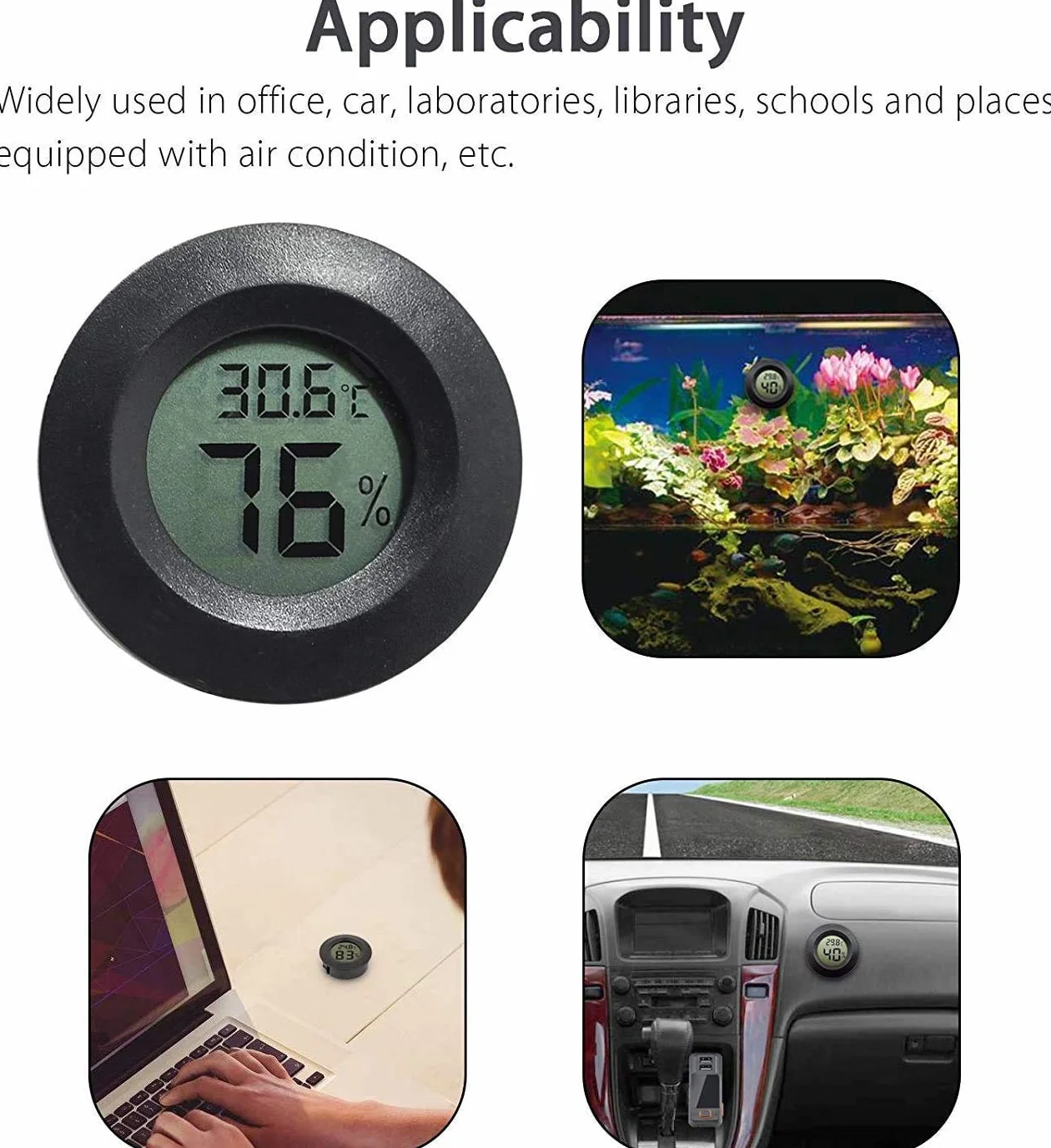 Mini Higrómetro Termómetro Monitor LCD Digital Medidor de Humedad Interior Exterior para Humidificadores Deshumidificadores Invernadero Sótano (2PCS Black)