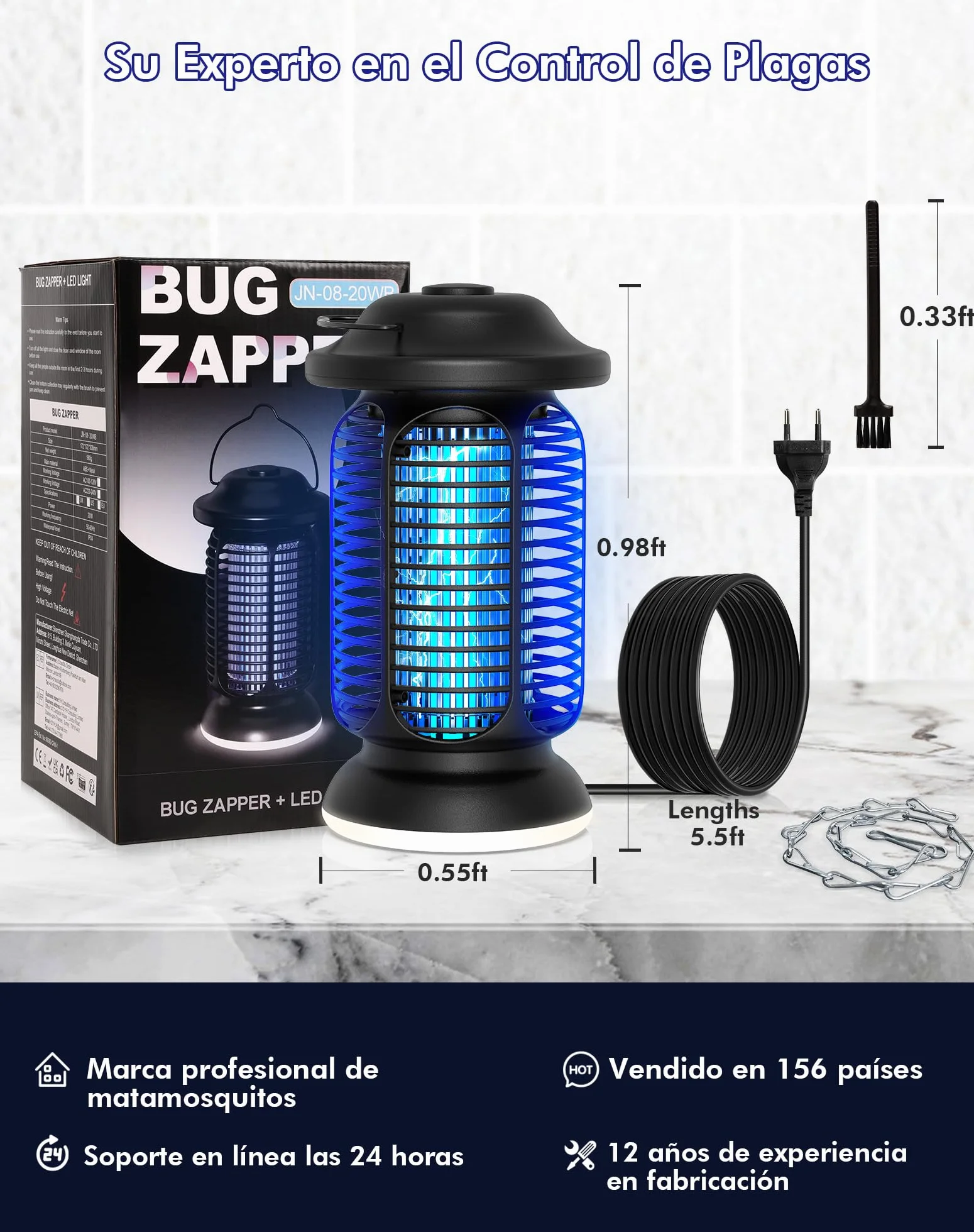 Matamosquitos Eléctrico 4000V, Lámpara Antimosquitos 20W LED, IPX4 Impermeable, Trampa para Moscas Exterior e Interior