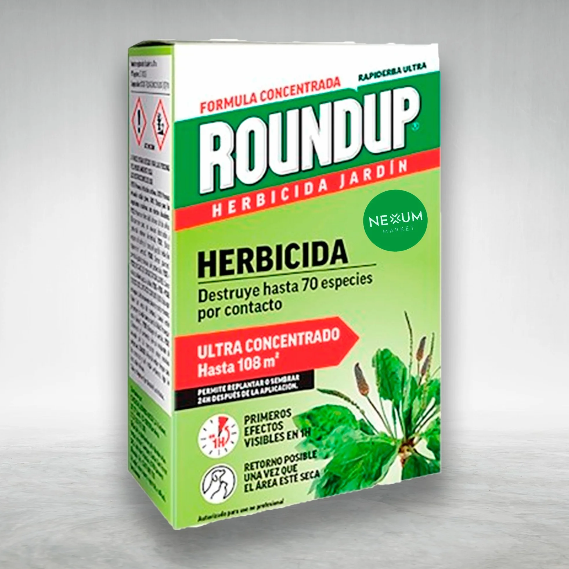 ROUNDUP Herbicida Concentrado 250ml para 5L Agua, Cubre 108 m2, Elimina 70 Especies