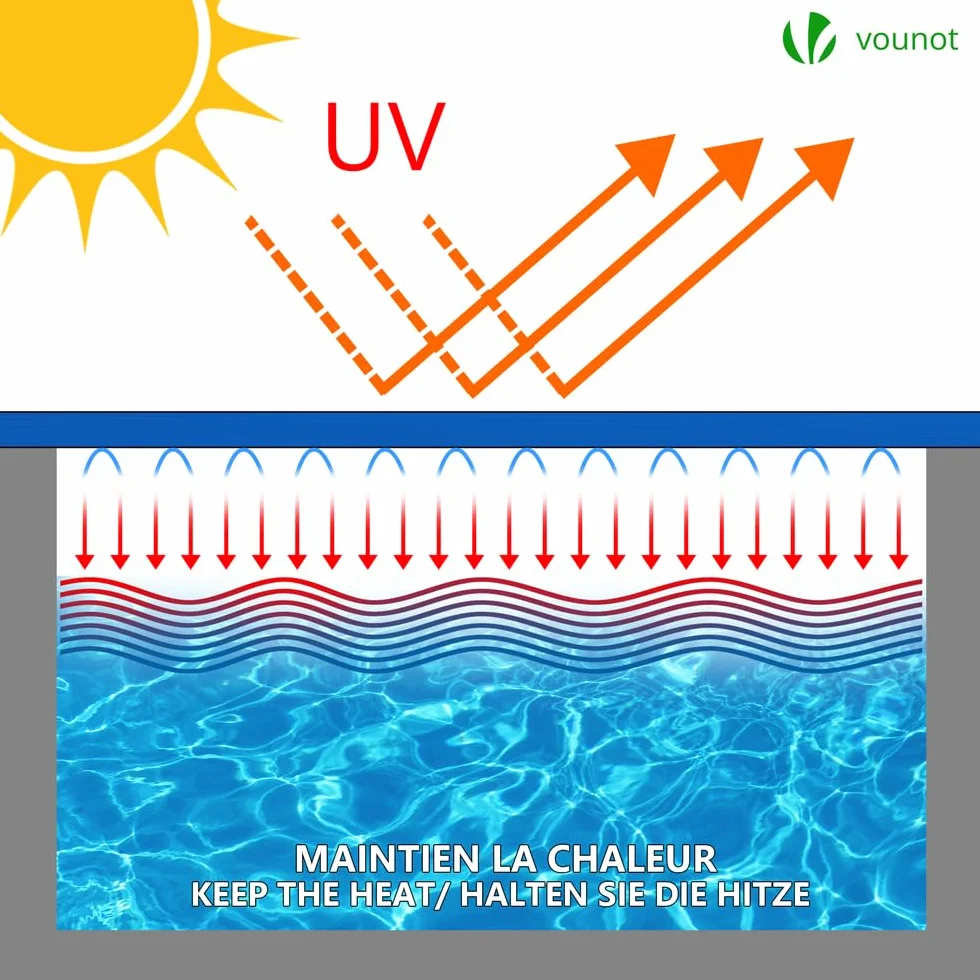 VOUNOT Lona para Piscina Rectangular 8x4 m Cubierta Protectora PE 160 g/m² Anti-UV Ojales Cada 100 cm Azul-Gris
