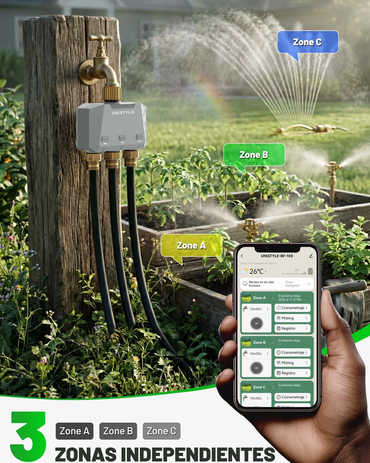 Programador de riego WiFi 3 Salidas Temporizador Inteligente App