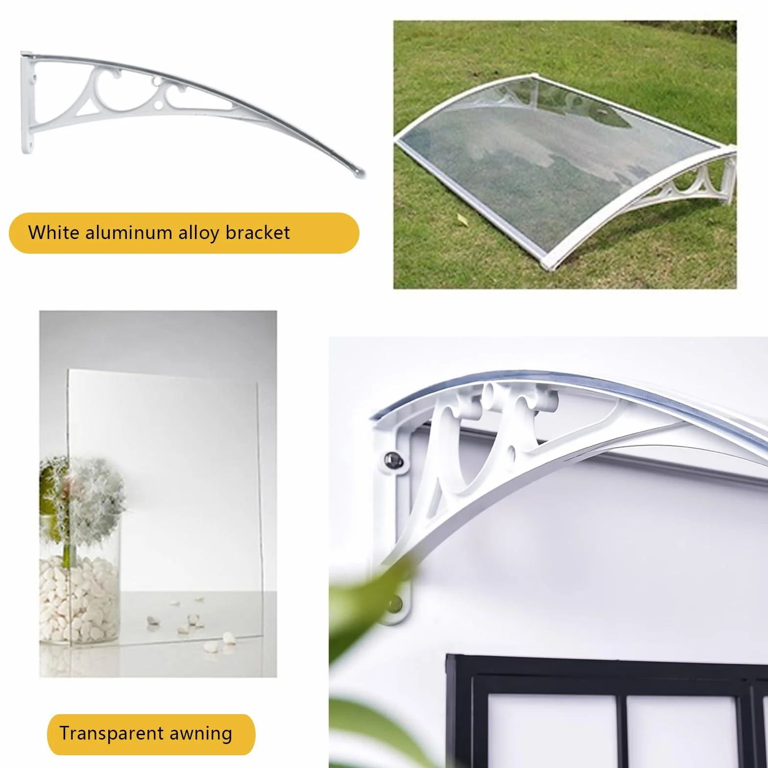 Marquesina para Puerta de Entrada, Marquesinas Exterior para Puertas y Ventanas, Tejadillo de Protección Toldo Cubierta de Policarbonato en Jardín Aire Libre Dosel de Techo,60×190cm/24×75"