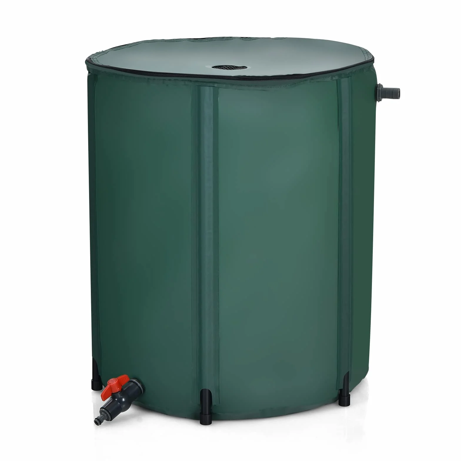 GOPLUS Barril de Lluvia Plegable 225 L Depósito Agua con Grifo Válvula Drenaje Filtro Tanque Recogida Agua Lluvia Riego Jardín