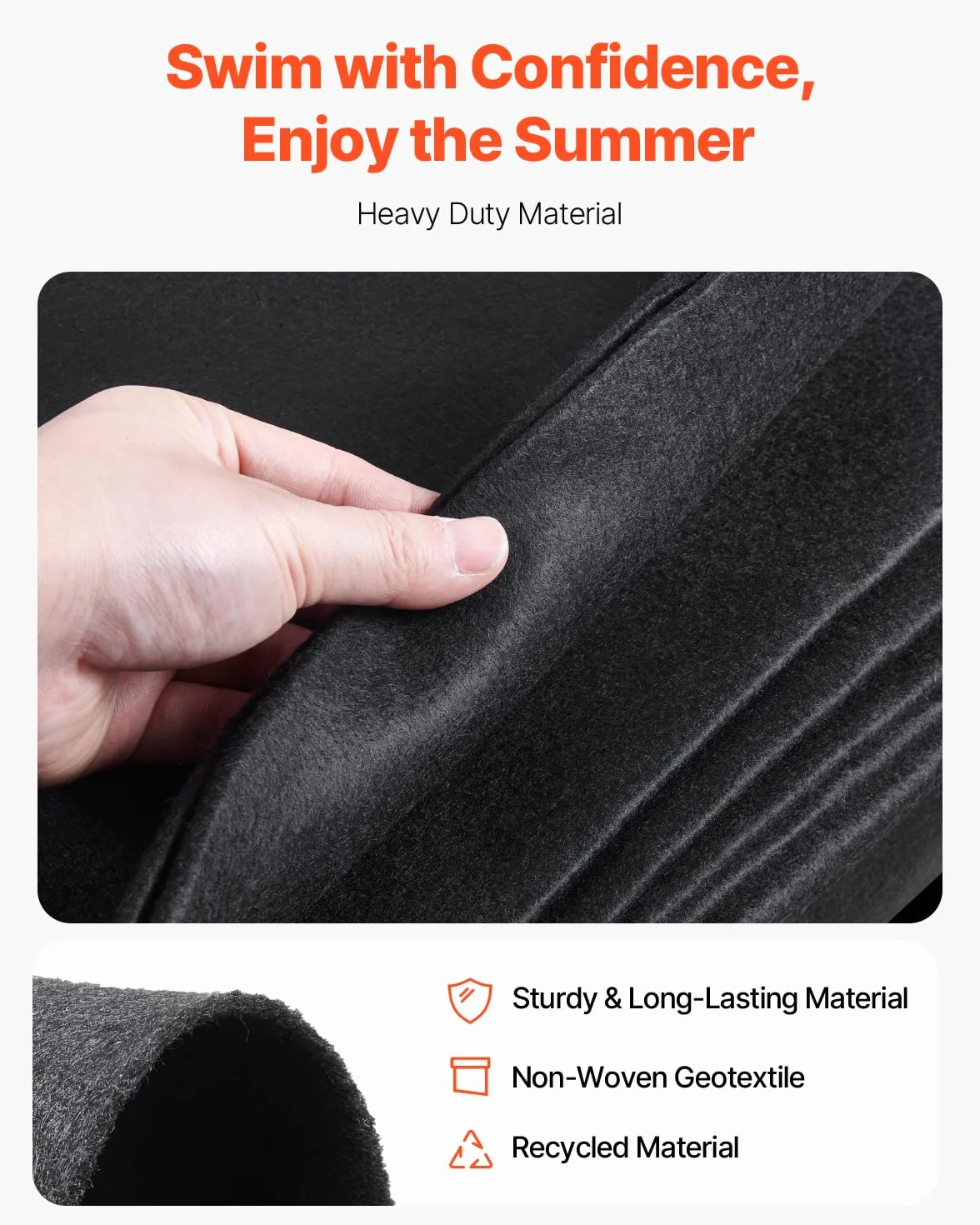 VEVOR Revestimiento para Piscinas Ovalado, 3,7 x 7,3 m, Extragrueso, Geotextil, Negro