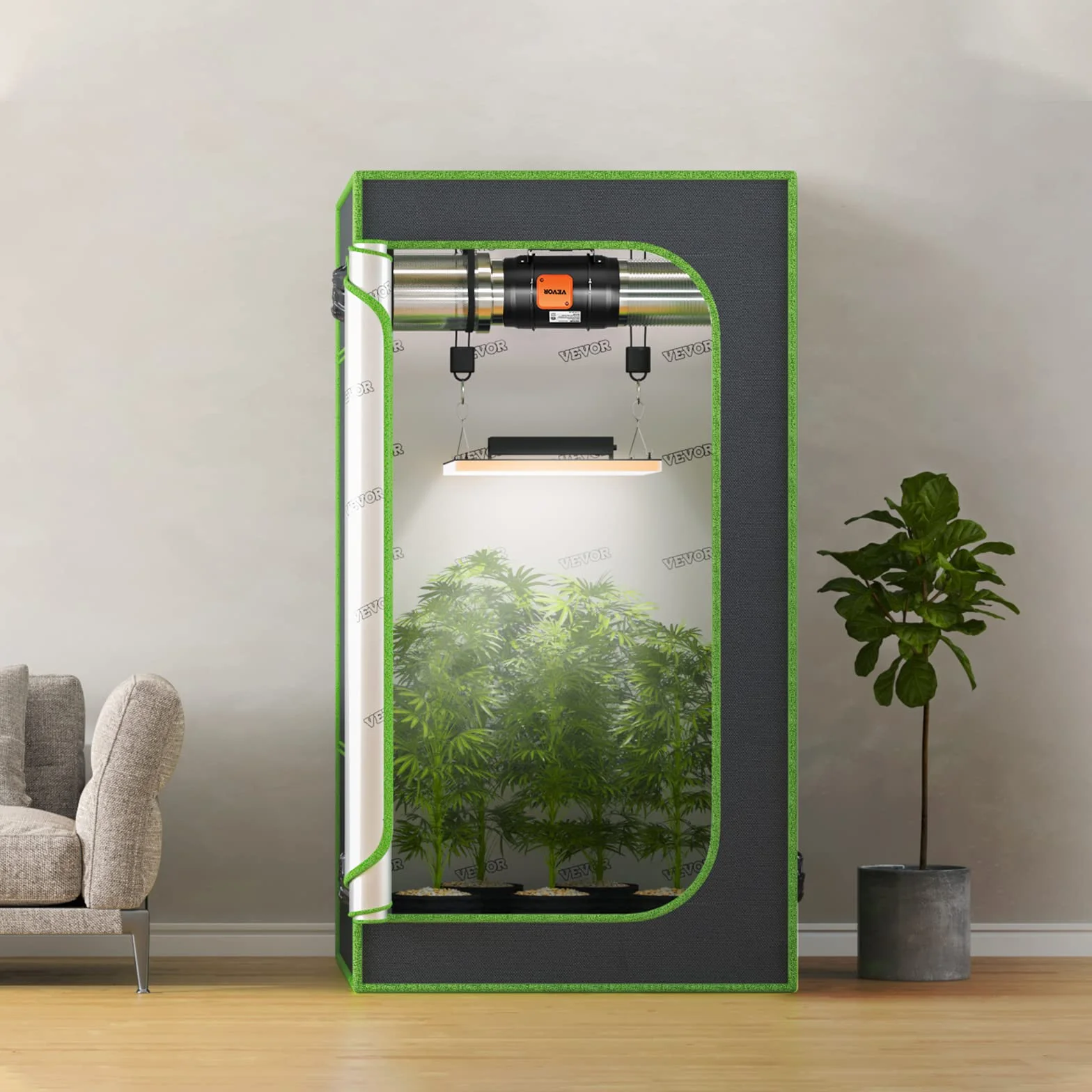 VEVOR Ventilador Silencioso de Conducto en Línea, 303 x 235 x 280 mm 506,2 CFM con Controlador de Velocidad Variable, con Motor de CA para Refuerzo de Refrigeración, Tiendas de Cultivo, Hidroponía
