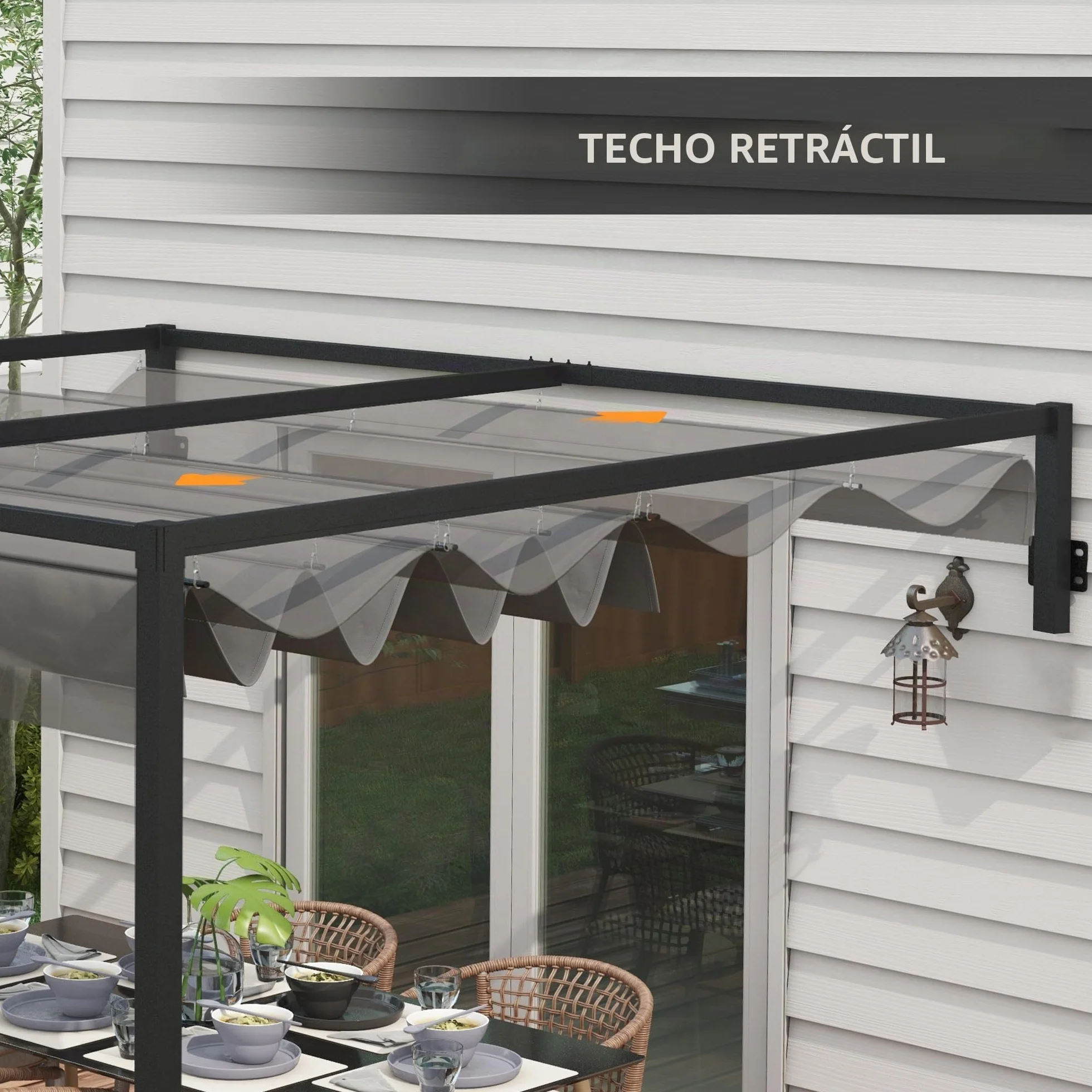 Outsunny Pérgola cenador de 3 x 4 m con Techo retráctil y Orificios de Drenaje, pérgola de jardín de Acero y poliéster con piquetas y Tornillos, Gris Oscuro
