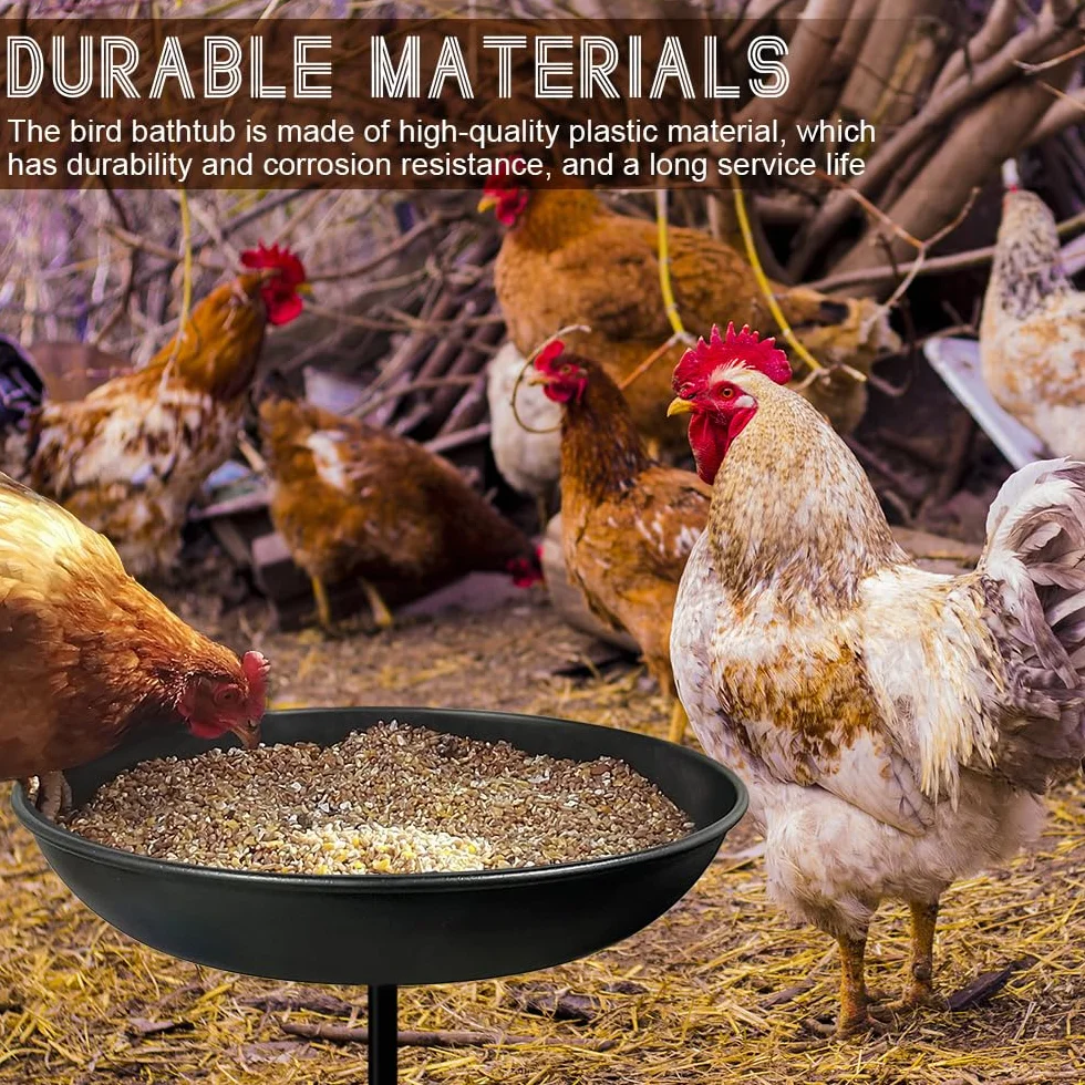 Comedero Pájaros Exterior Metal, Bebedero con Pie, Baño de Pájaros 26x64 cm, Soporte Regulable, Decoración Jardín Negro