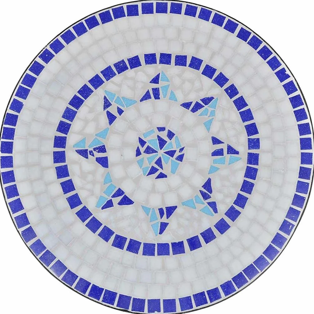 vidaXL Set Mesa Mosaico 60 cm y 2 sillas Azul Blanco
