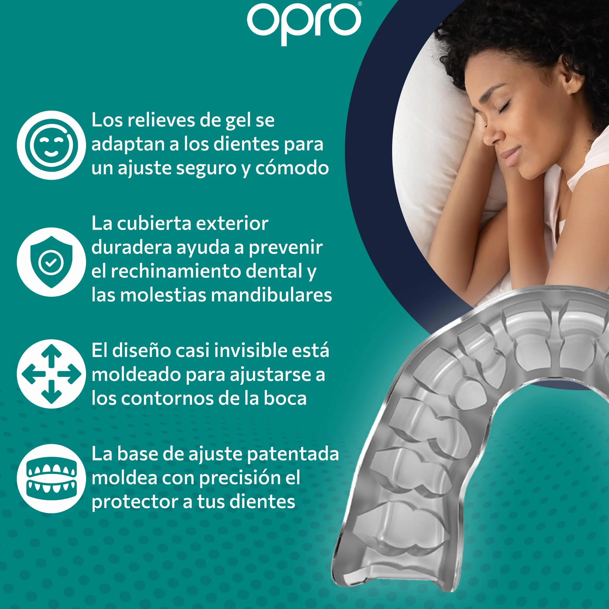 OPRO Protector nocturno para bruxismo, alivio ATM, ajuste entallado, estuche incluido