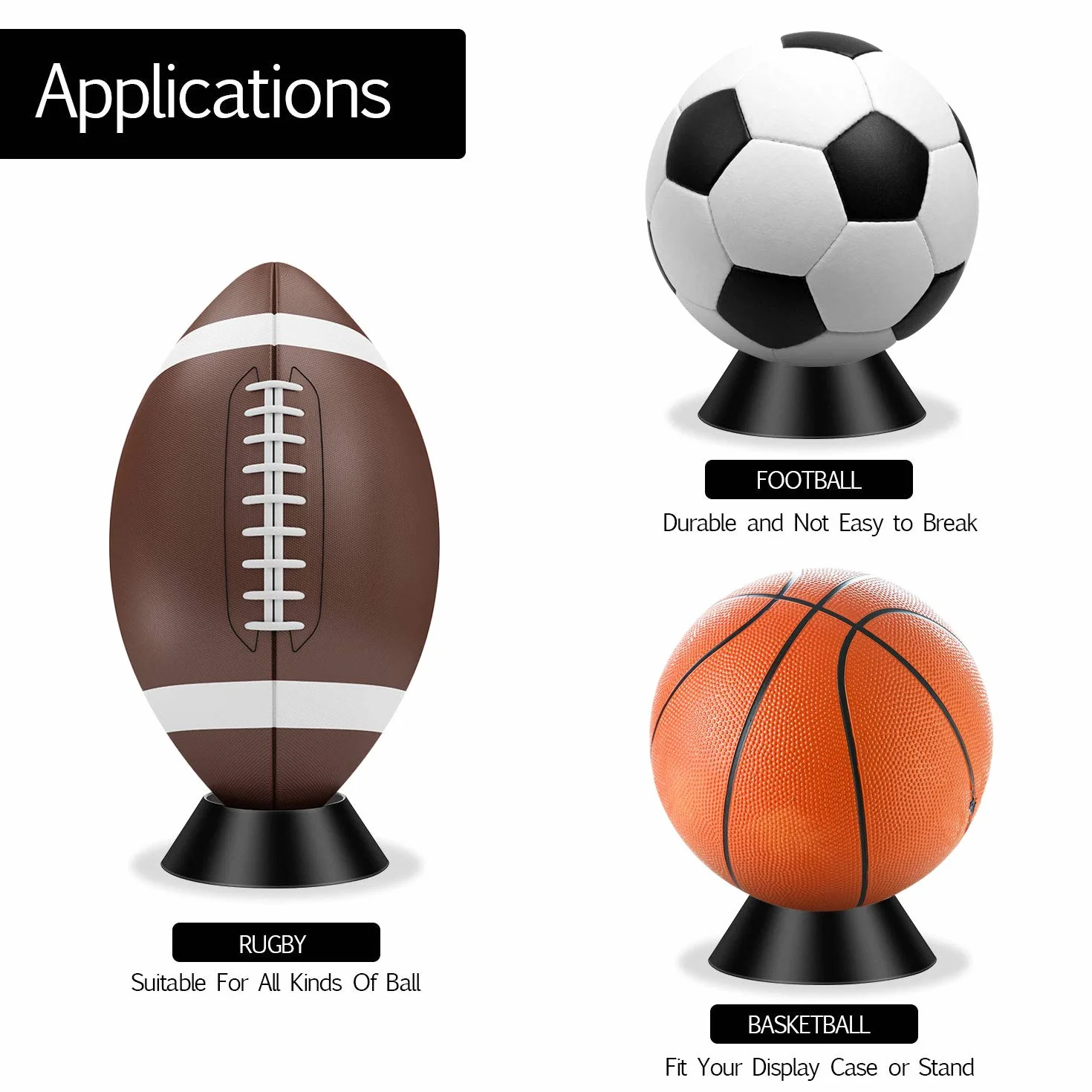 Soportes de Balón Base Pedestal Estante de Exhibición para Baloncesto Fútbol Voleibol Softbol Bolos (Negro)