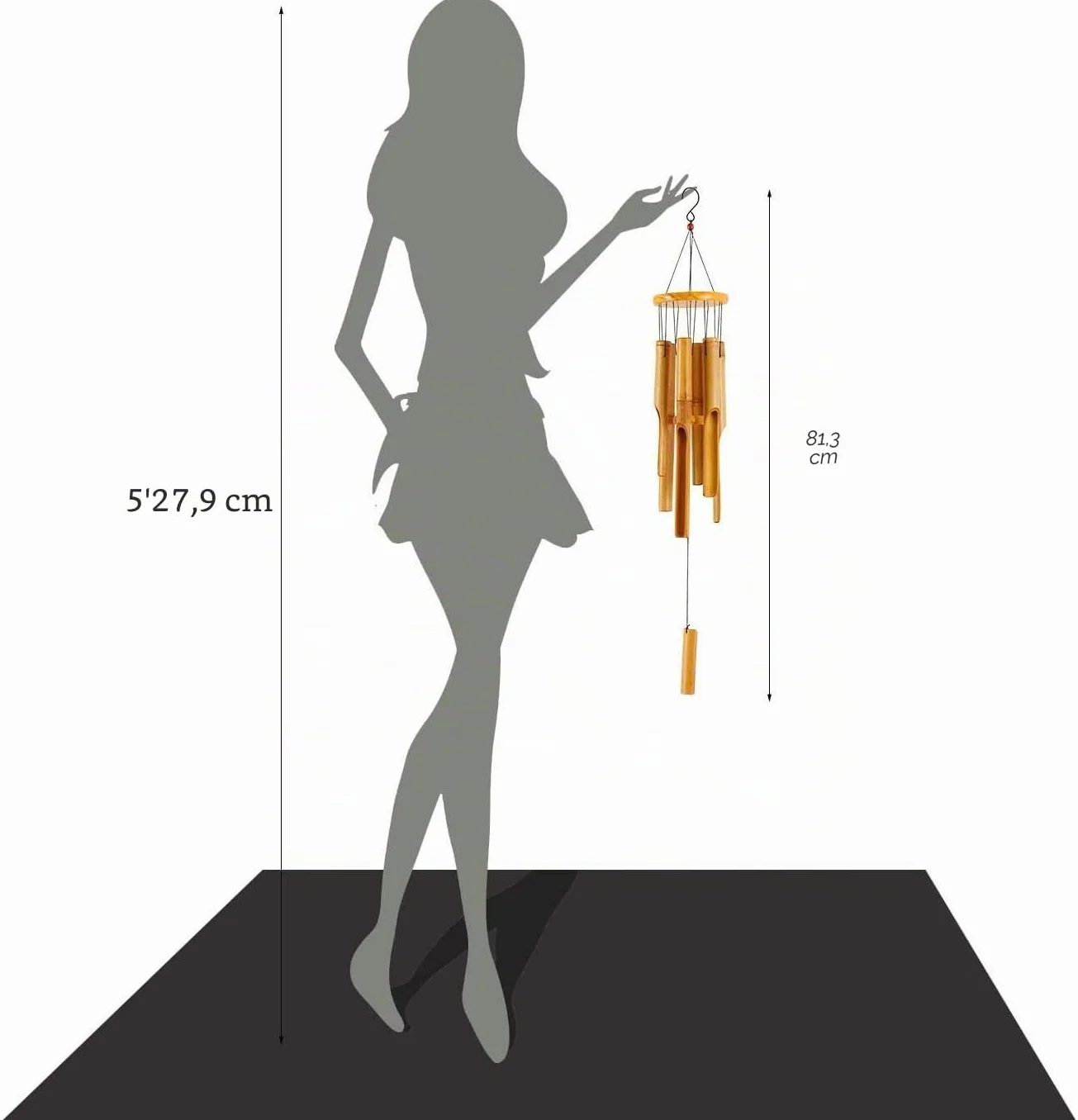 Campanillas de Viento de Bambú de Madera Decorativas 32 pulgadas para Jardín Patio