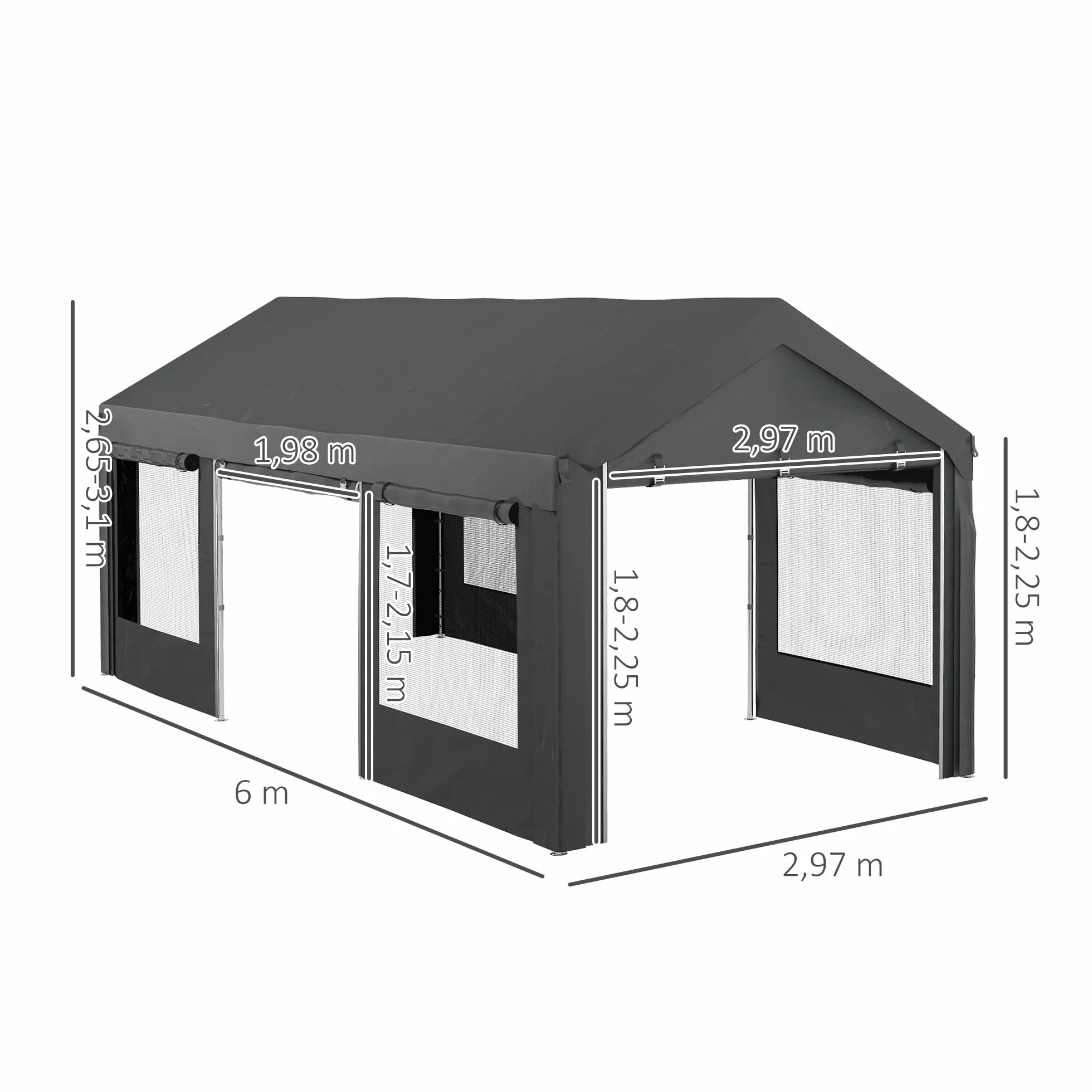 Outsunny Carport 6x3 m Garaje Regulable en Altura Toldo para Coche con Ventanas de Rejilla Acero Gris Oscuro