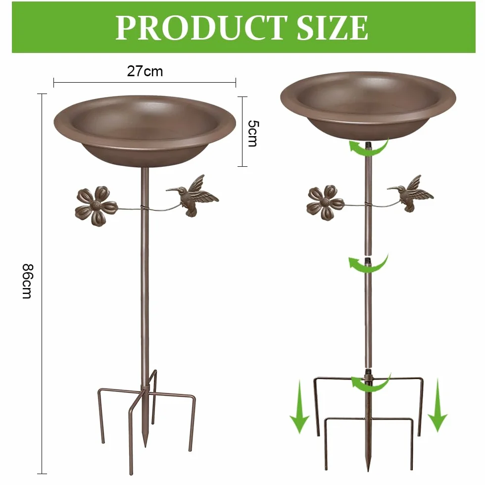 Bseical Bebedero para pájaros de pie, baño para pájaros exteriores, cuenco de metal resistente al invierno