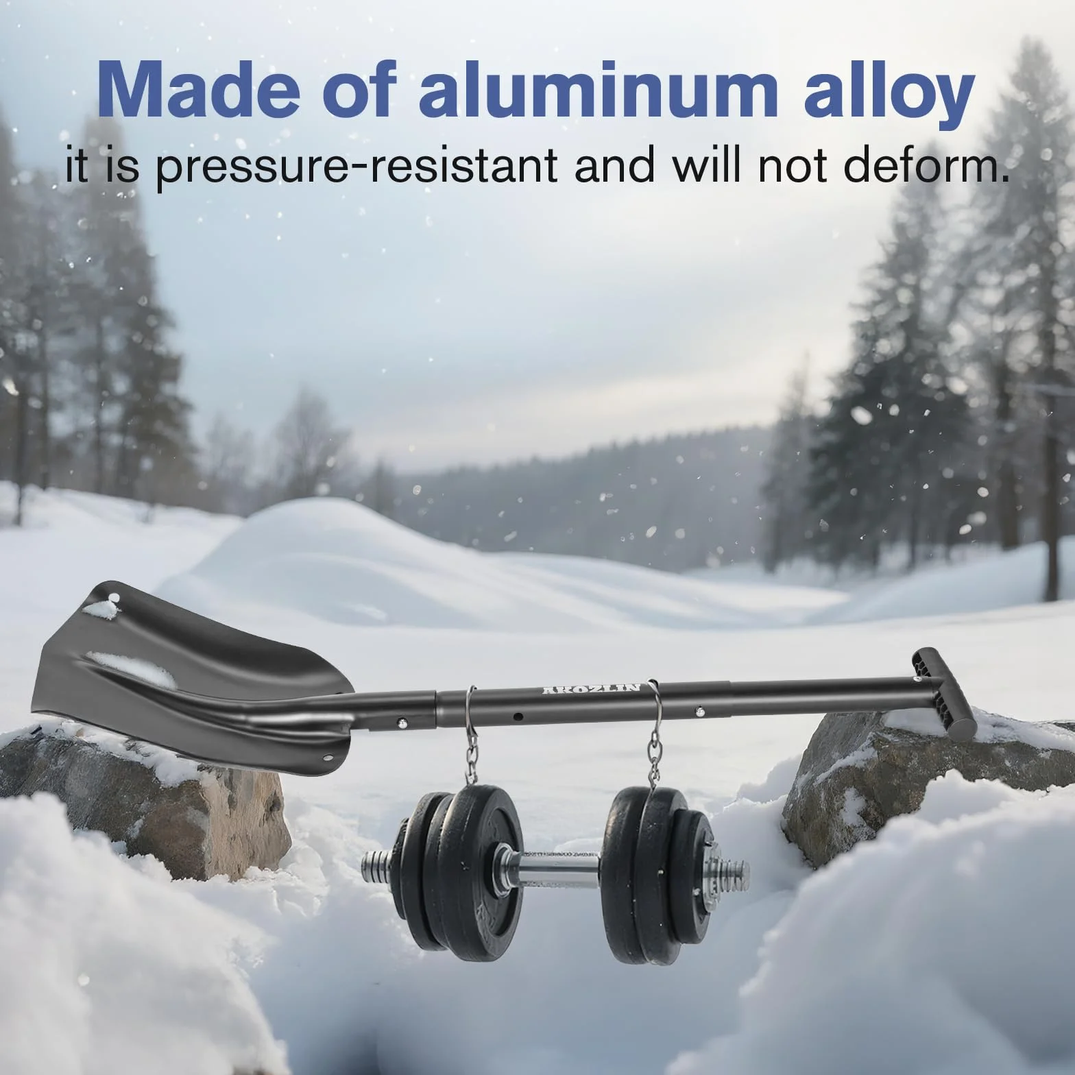 Pala telescópica de emergencia para nieve de aluminio, 21.2-32.3 pulgadas, plegable, con raspador de hielo y bolsa
