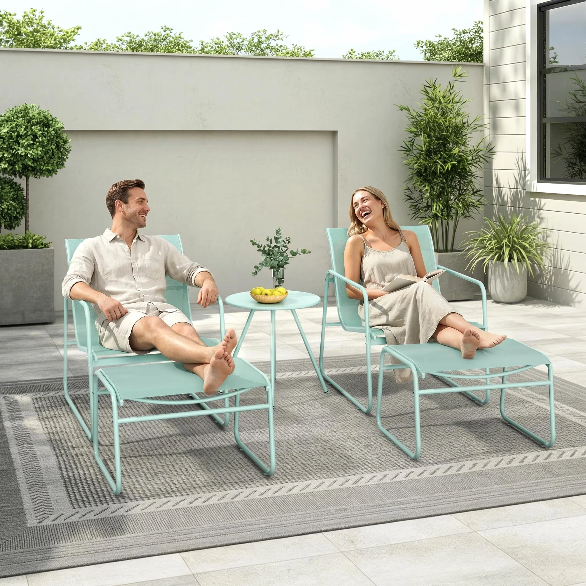Pamapic Conjunto de Jardín de 5 Piezas, Muebles de Jardín con Mesa y Sillas, Tejido Textilene Transpirable, Verde