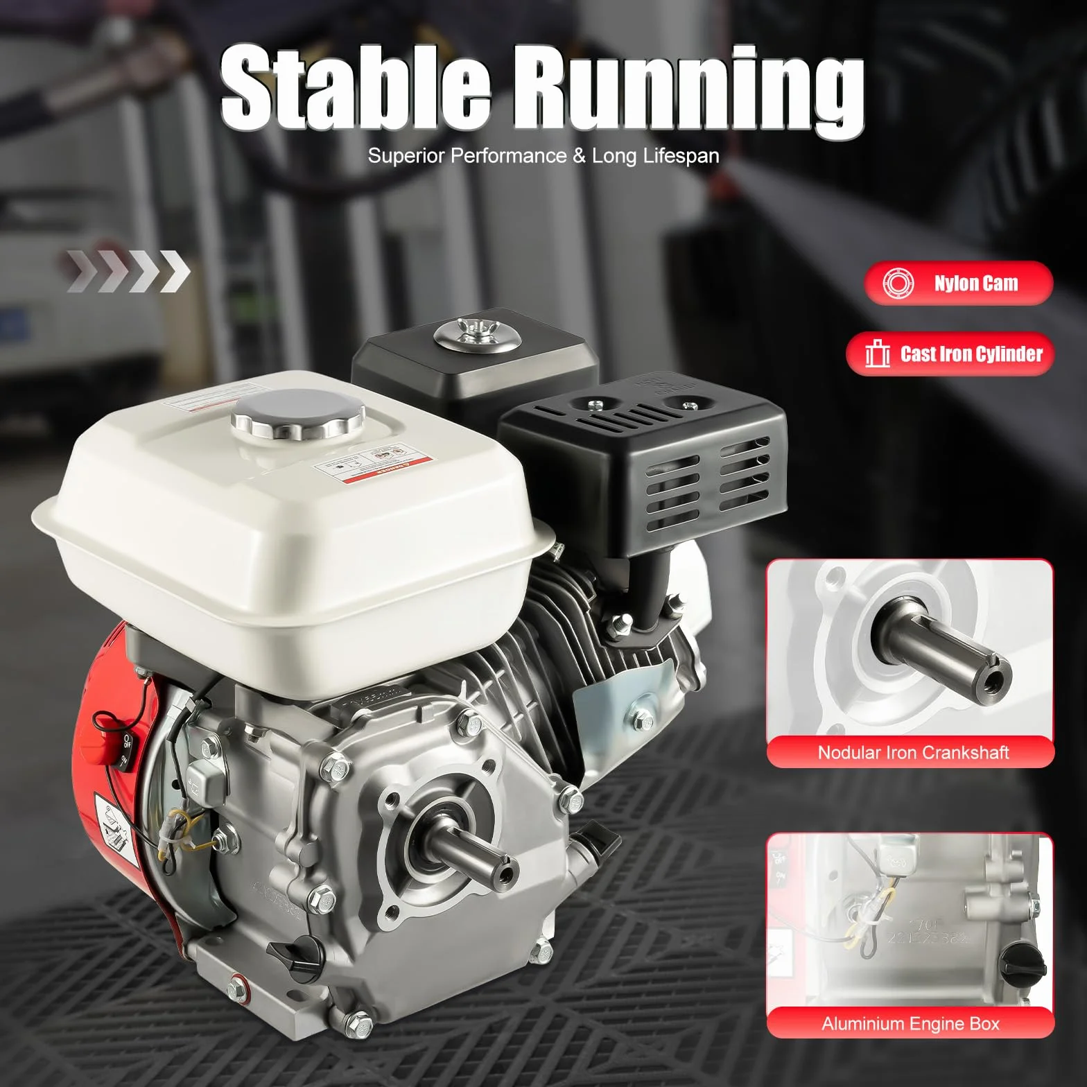 Motor de gasolina de 7,5 CV, 4,8 kW, 4 tiempos, 212 CC, motor de gasolina monocilindro, motor de karts, motor de accionamiento con eje de 20 mm de diámetro, protección contra la falta de aceite