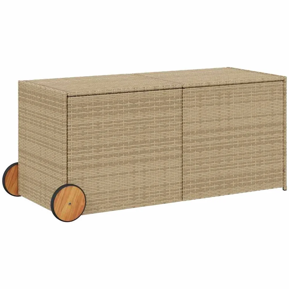 vidaXL Caja de Almacenaje de Jardín con Ruedas 283L Ratán PE Beige Mezcla