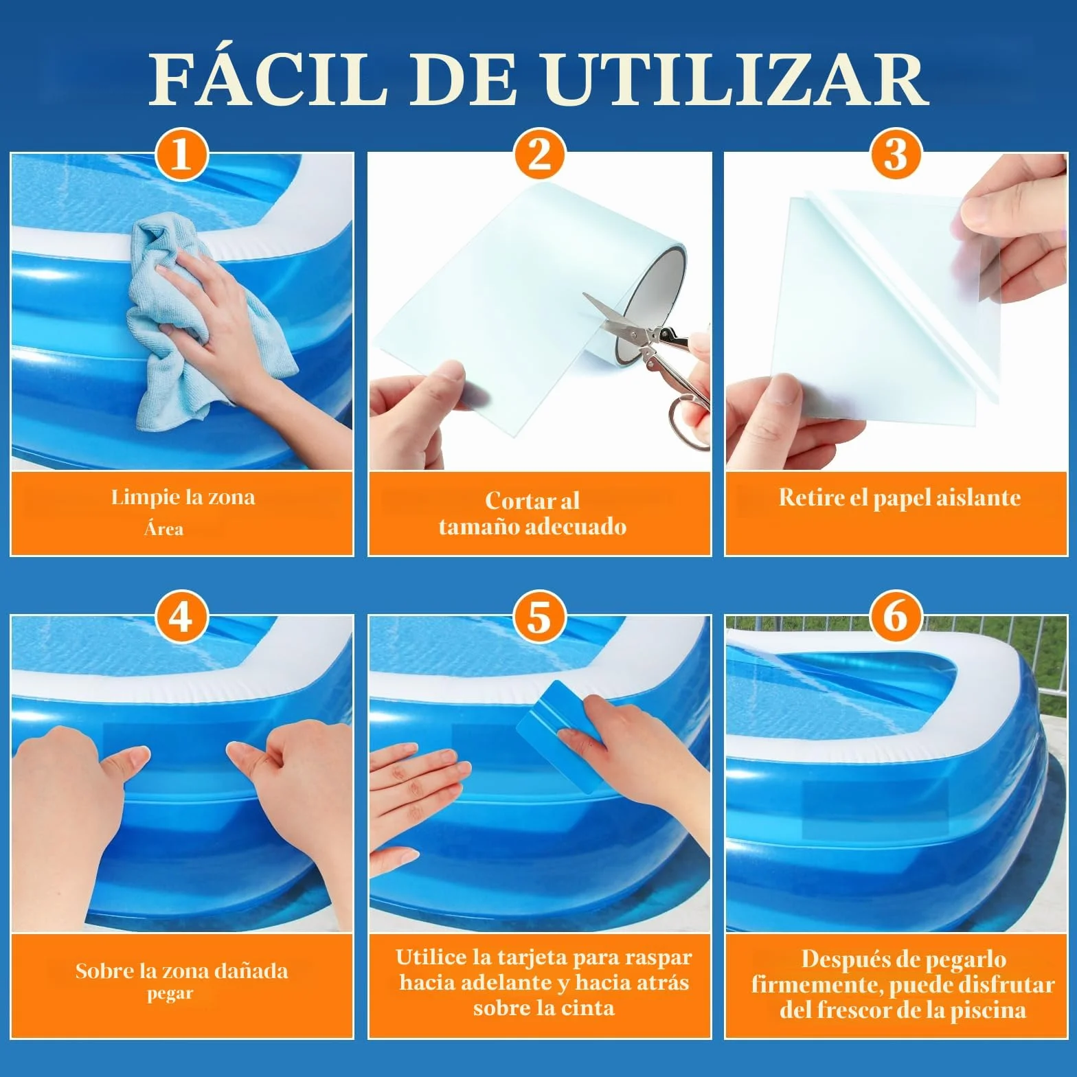 Kit de Reparación Liner Piscinas Cinta Adhesiva PVC 10cm x 250cm Parche Bajo Agua