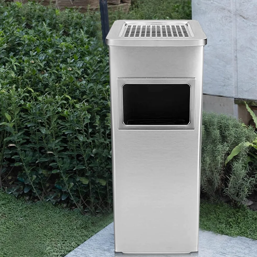 HUOLE Papelera con Cenicero Acero Inoxidable 48L 30x24x60cm Cubo Basura