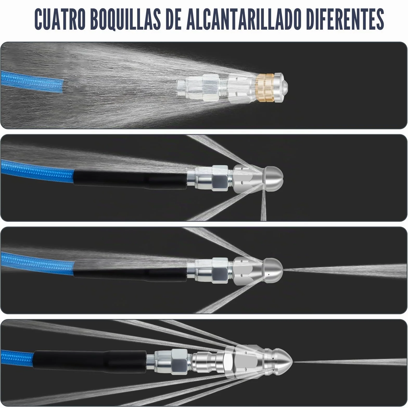 Kit de Limpieza de Tuberías de 30 m para Karcher K2-K7 y Bosch | Manguera Azul de Alta Presión de 5800 PSI con Chorro de Agua para Desatascar y Limpiar Desagües