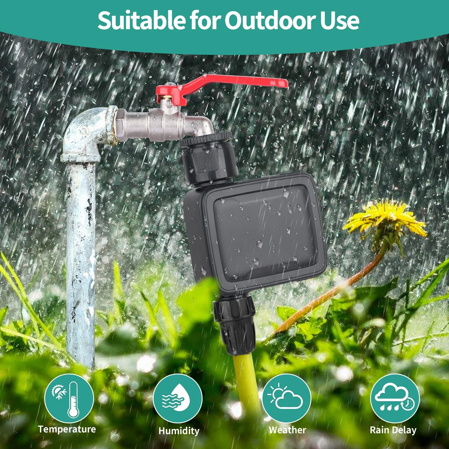 Tesoriero Ordenador de Riego WiFi Inteligente con Control por App y Voz, Retardo de Lluvia, Temporizador Automático para Jardín