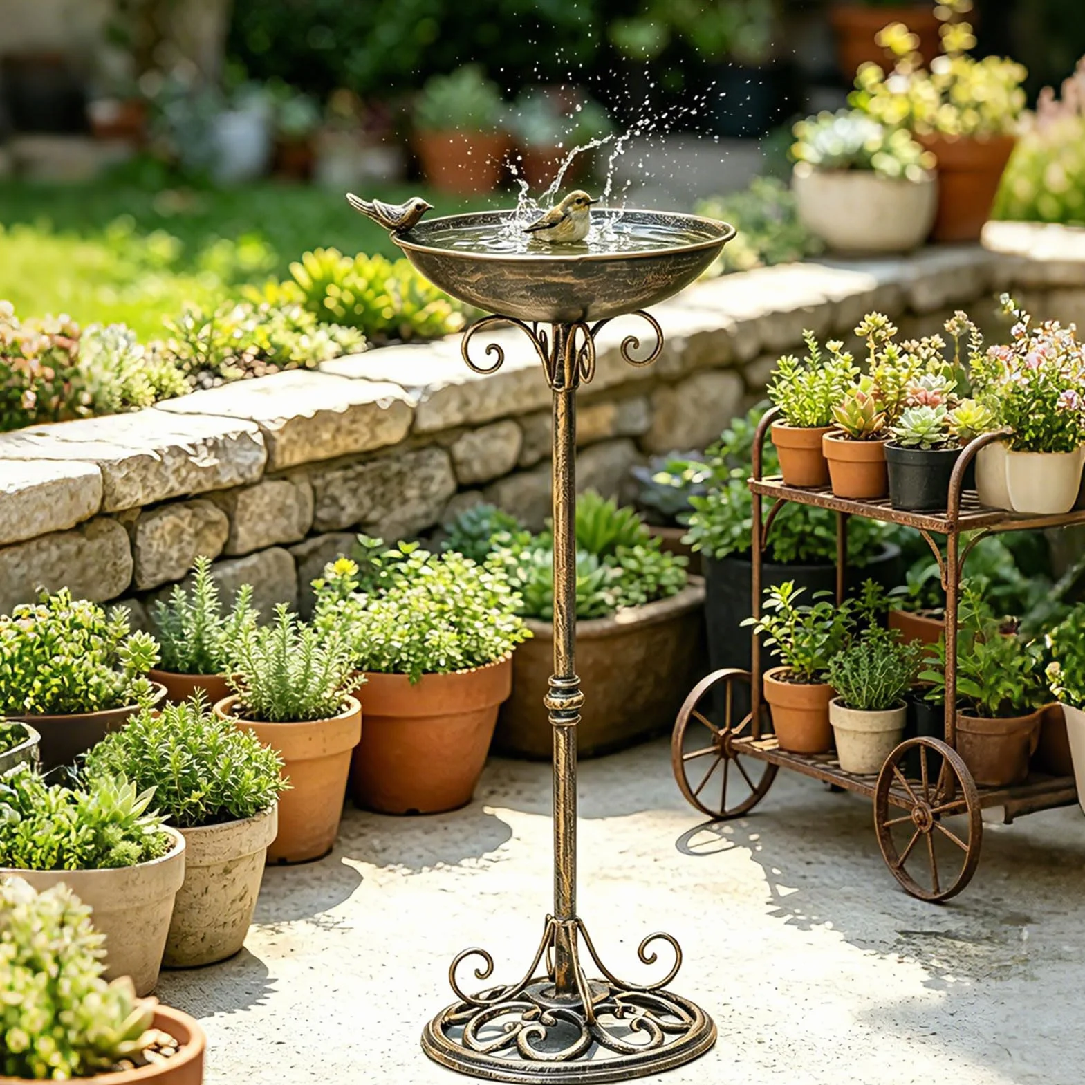 Pedestal de Hierro Fundido 11.4 x 27.6 Pulgadas para Exteriores Bebedero de Pájaros Vintage