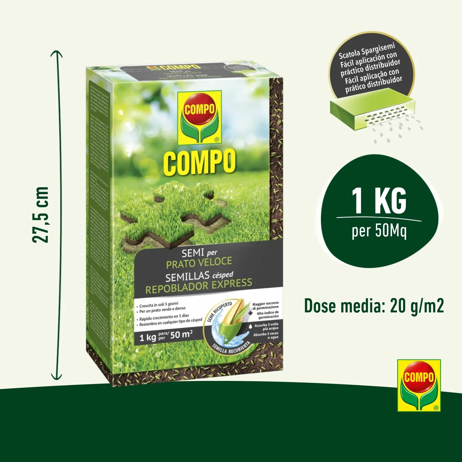 COMPO Semillas de césped repoblador Express 1 kg para 50 m²