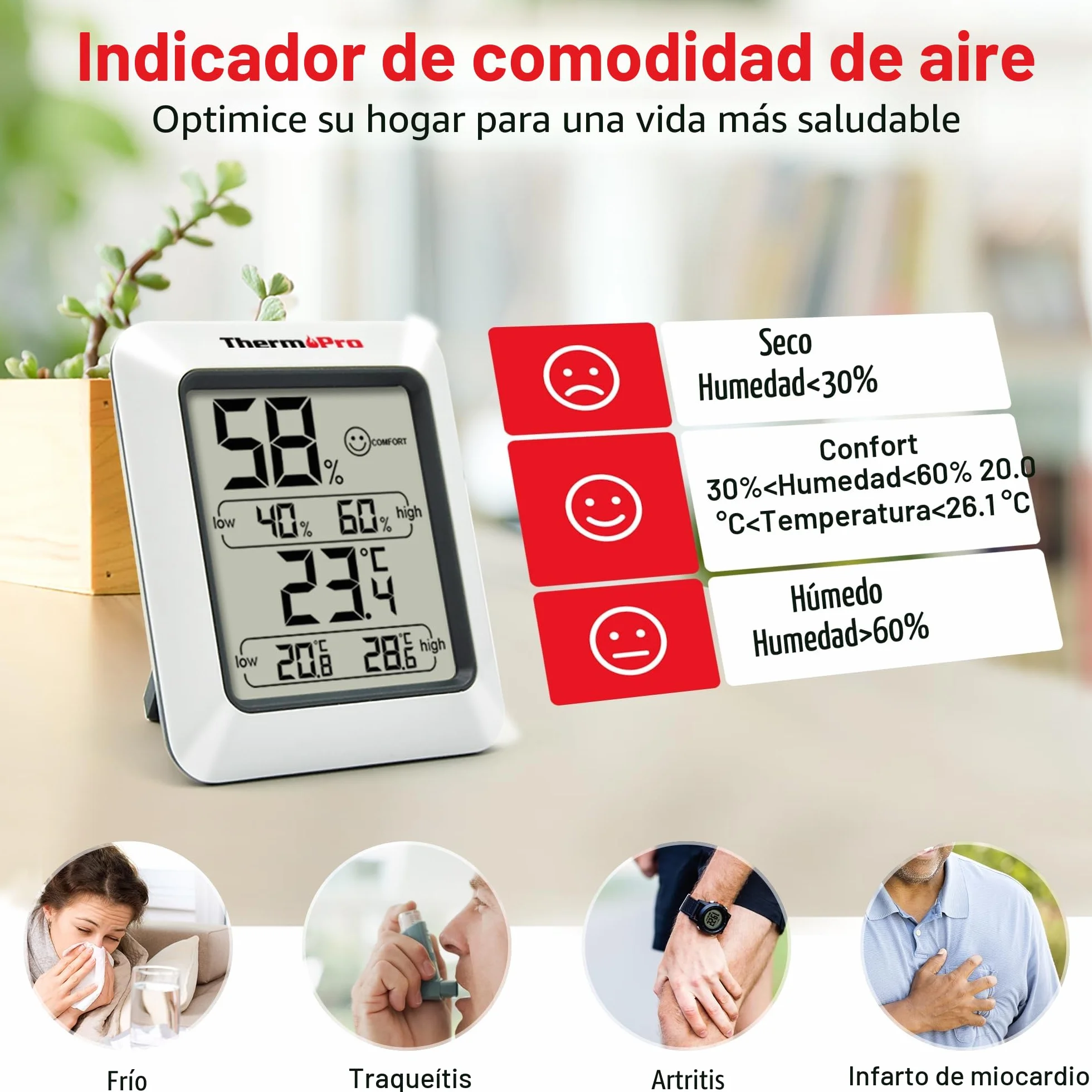 ThermoPro TP50 Termómetro Higrómetro Digital Interior Profesional Medidor Casa Hogar