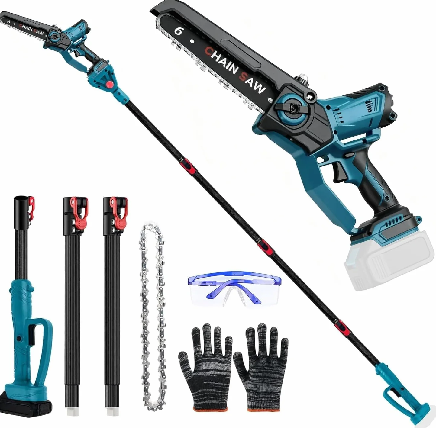 Motosierra de podar profesional compatible con Makita 18 V | 6 pulgadas, sin escobillas, 2 en 1, con mango telescópico y telescópico, podadora eléctrica, altura de trabajo de 4,5 m
