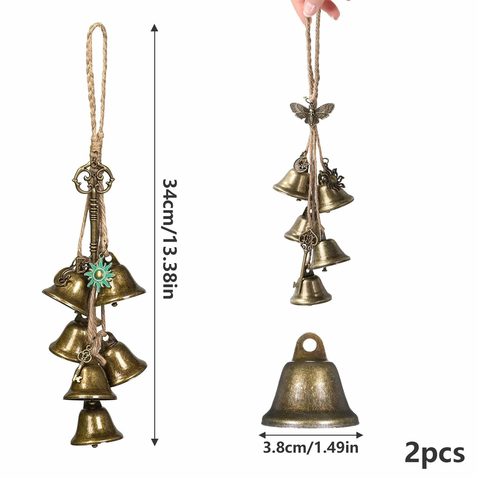 Campanas de Bruja para Jardín, Carillones de Viento de Metal, Decoración Colgante, 2 Piezas
